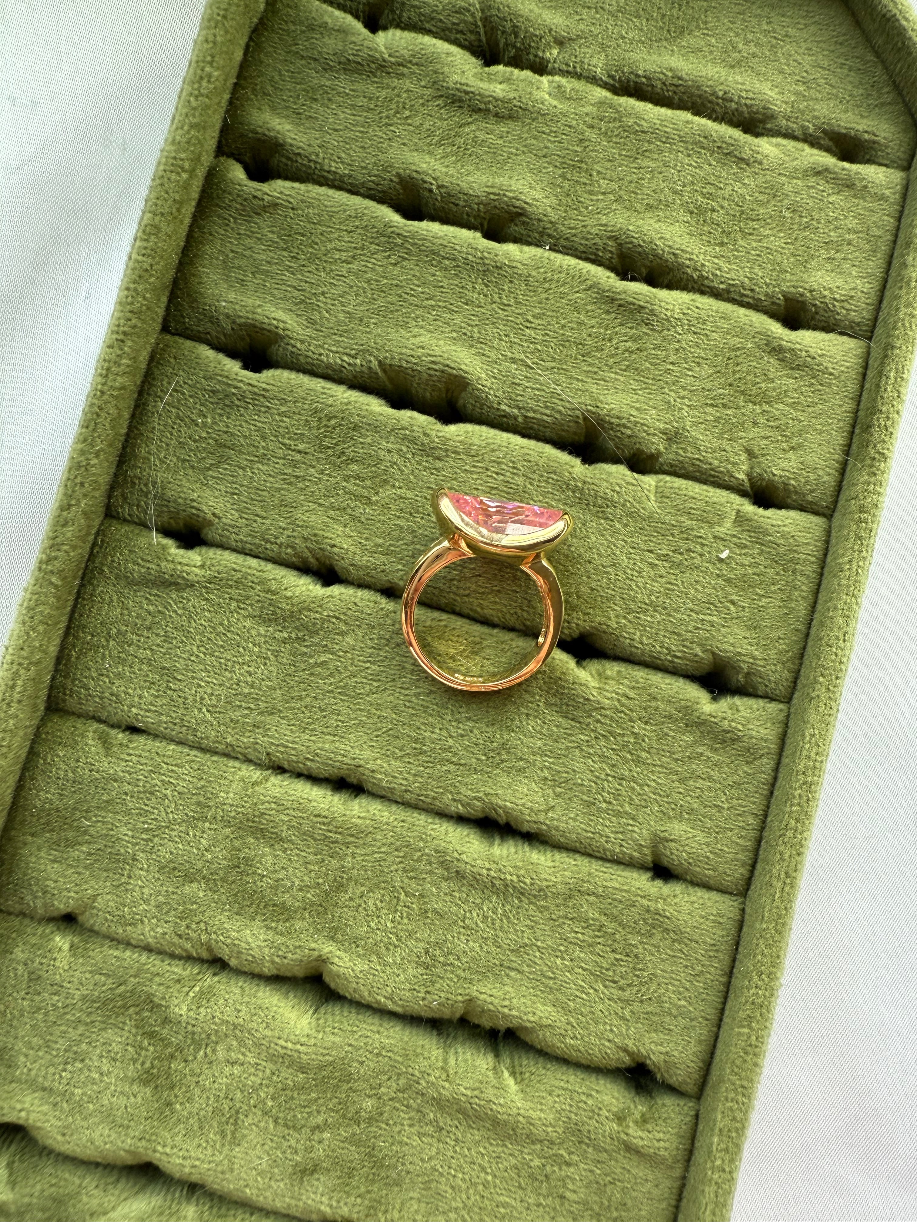 Gold Bezel Set Pink Ring Size 5