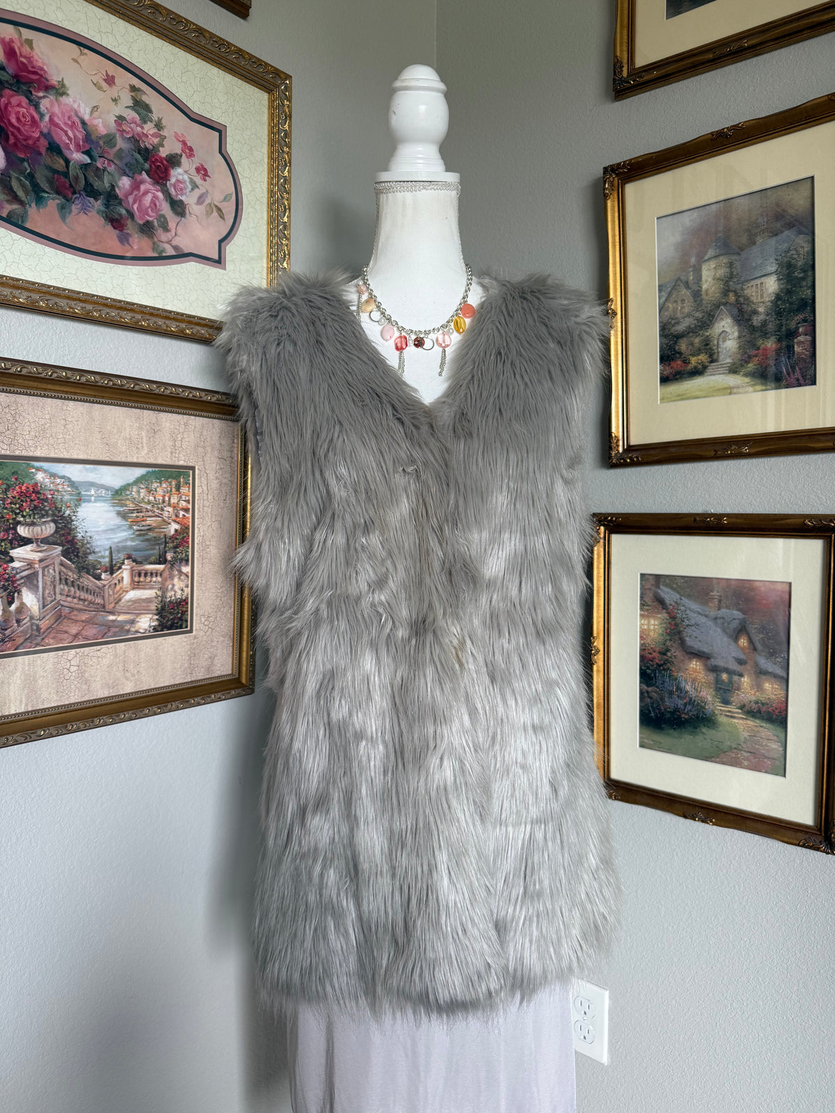 Light Gray Vintage Faux Fur Vest