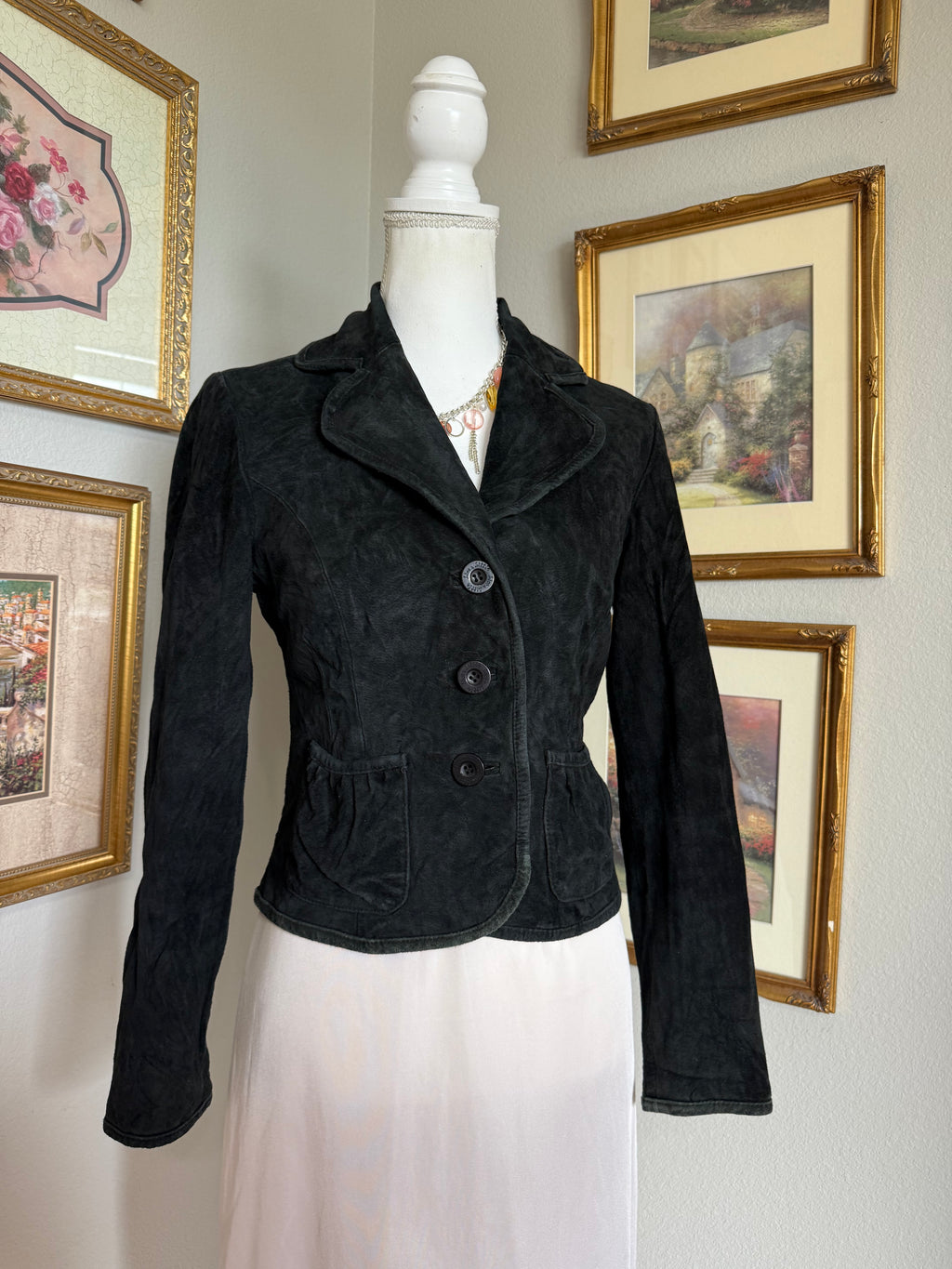 Black Y2k Suede Fitted Jacket