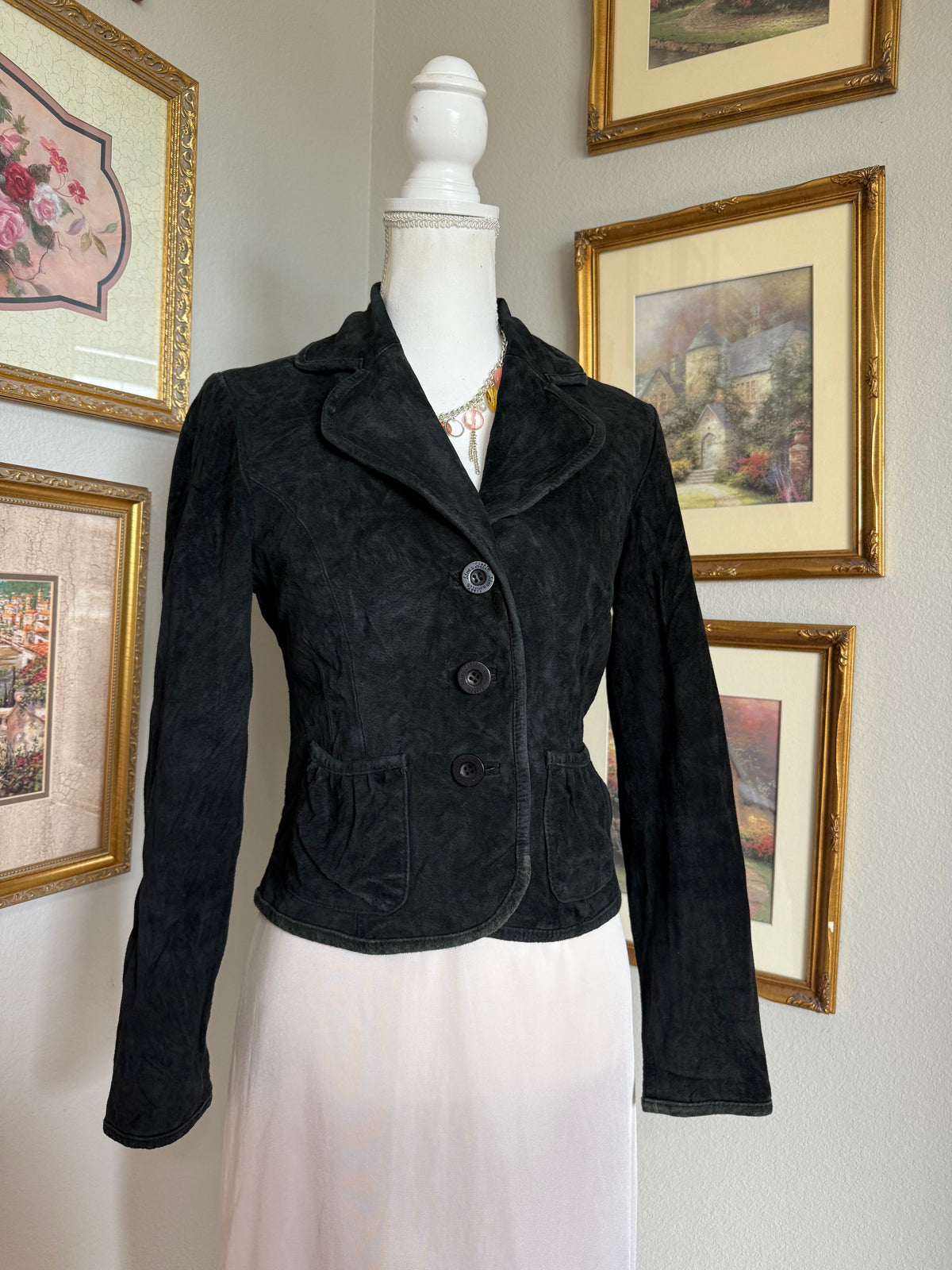 Black Y2k Suede Fitted Jacket
