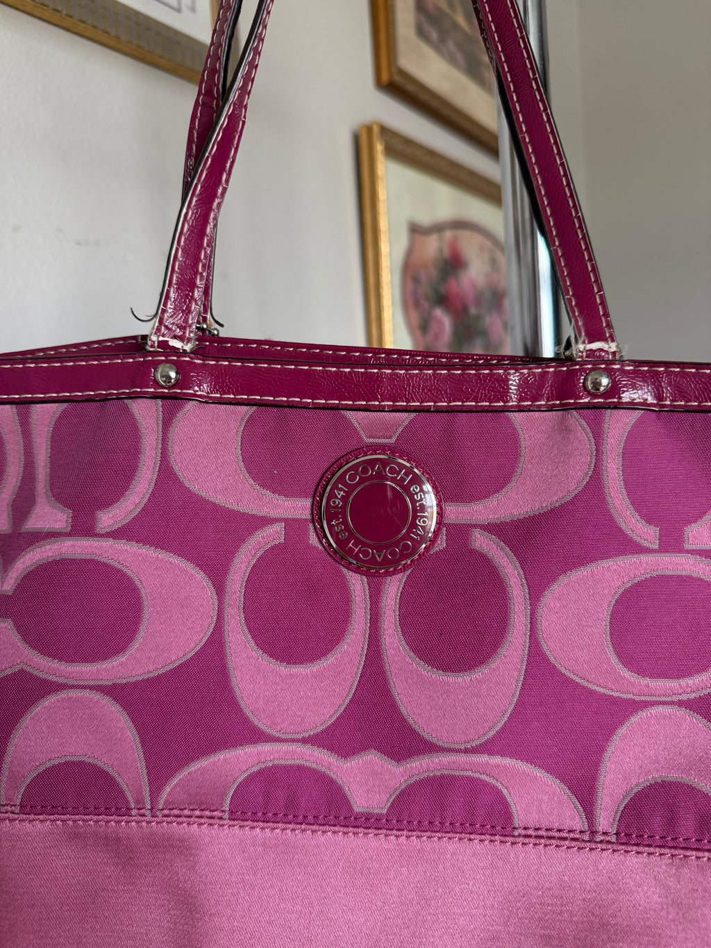 Coach Pink Signature Canvas Tote