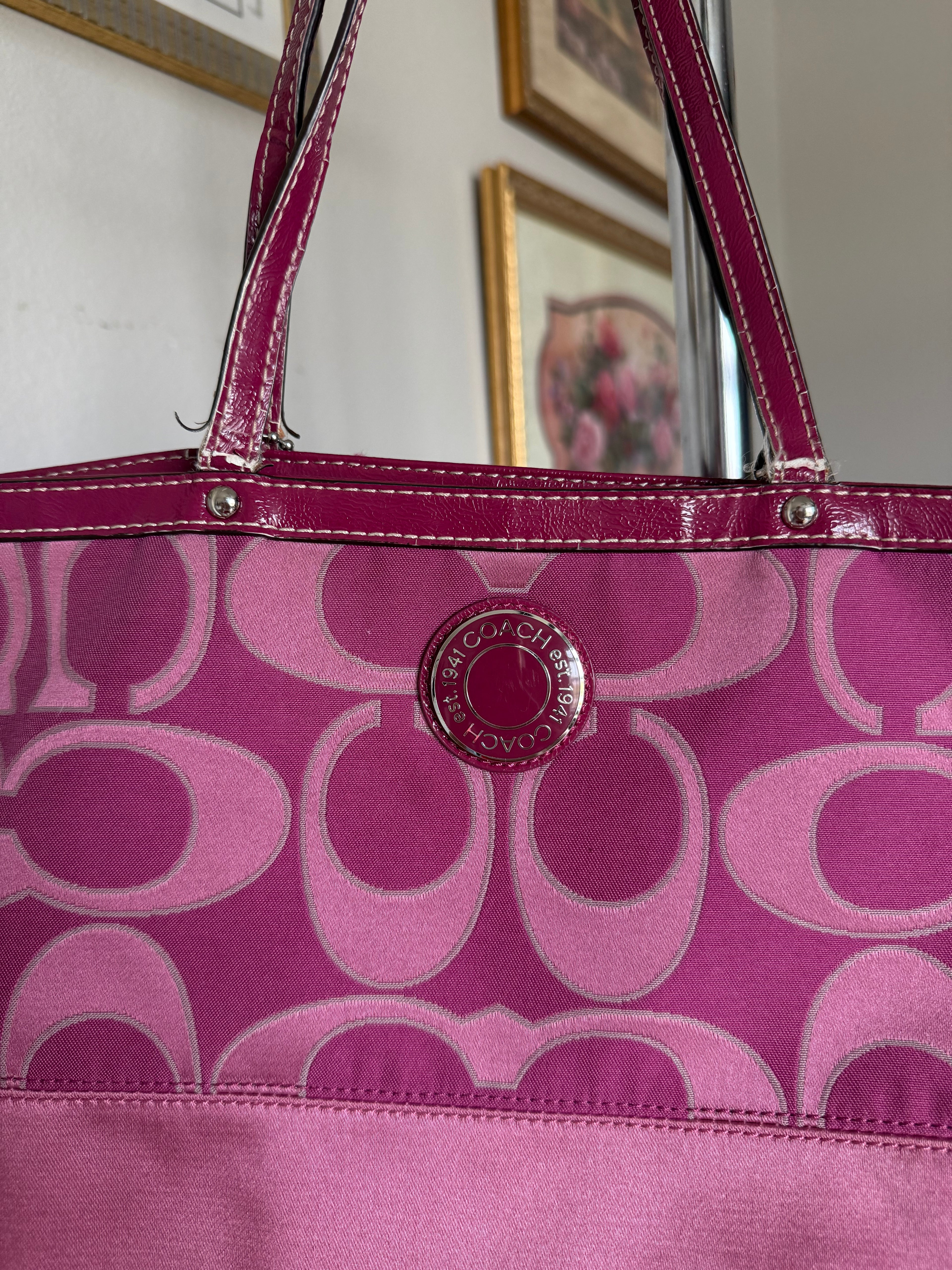 Coach Pink Signature Canvas Tote