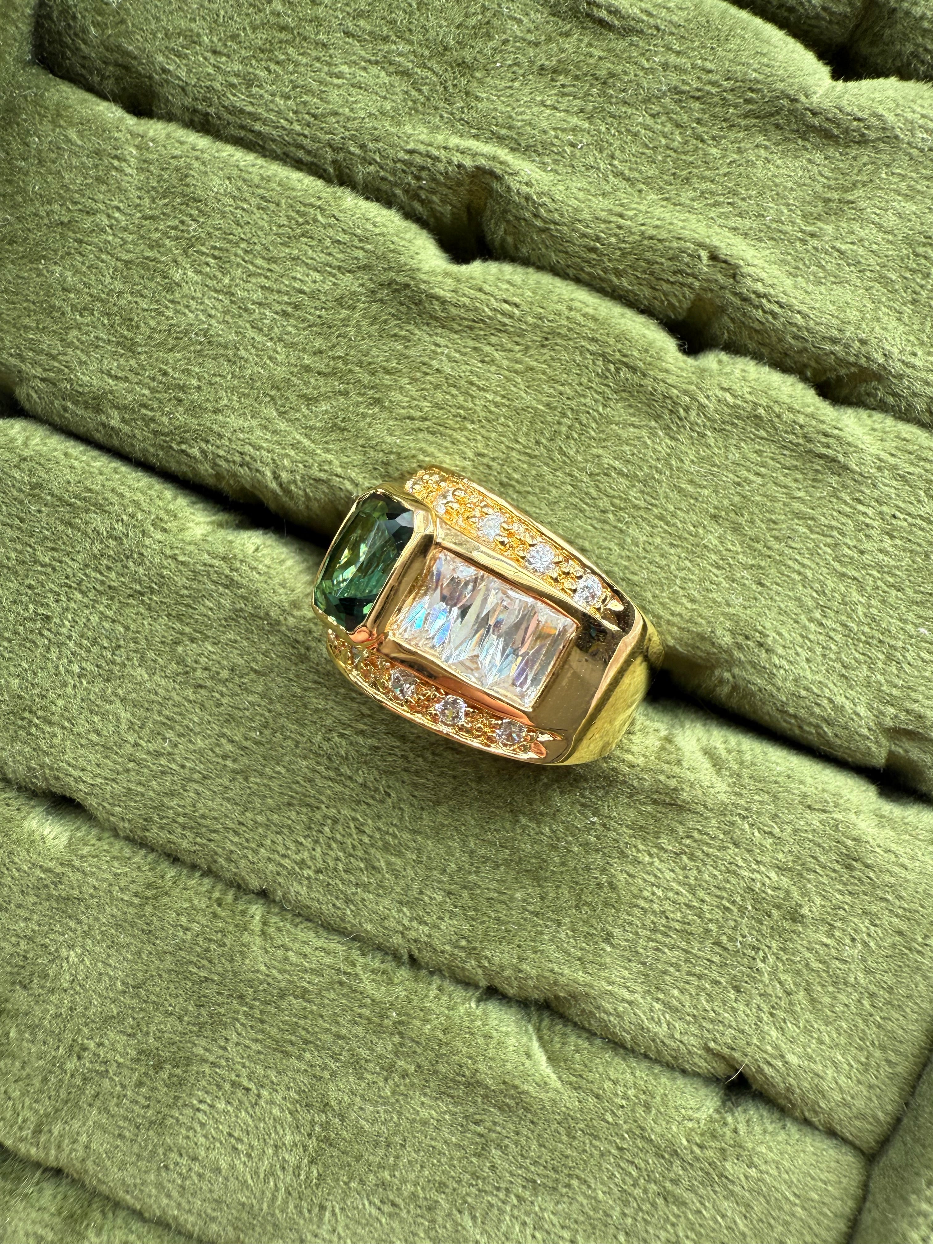 Chunky Gold Emerald Baguette Ring Size 6