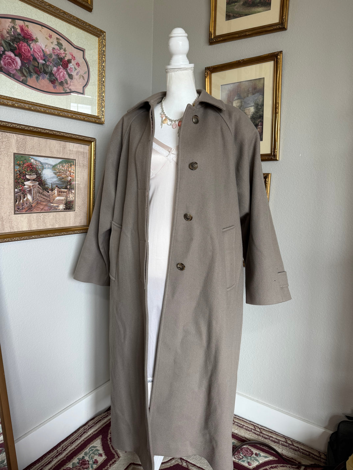 Harve Benard Neutral Pure Wool Trenchcoat