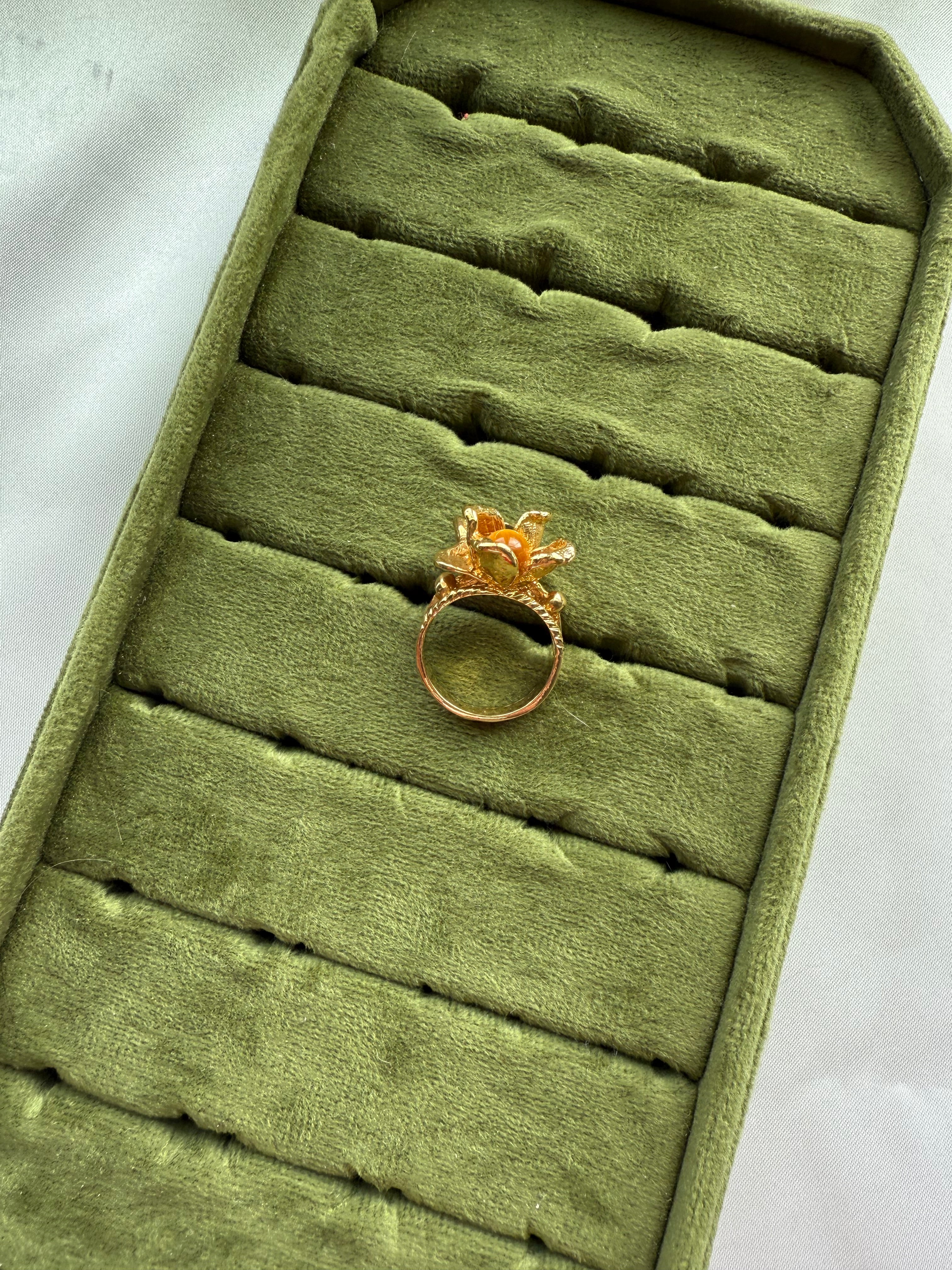 Gold Tiger's Eye Flower Ring Size 5.75
