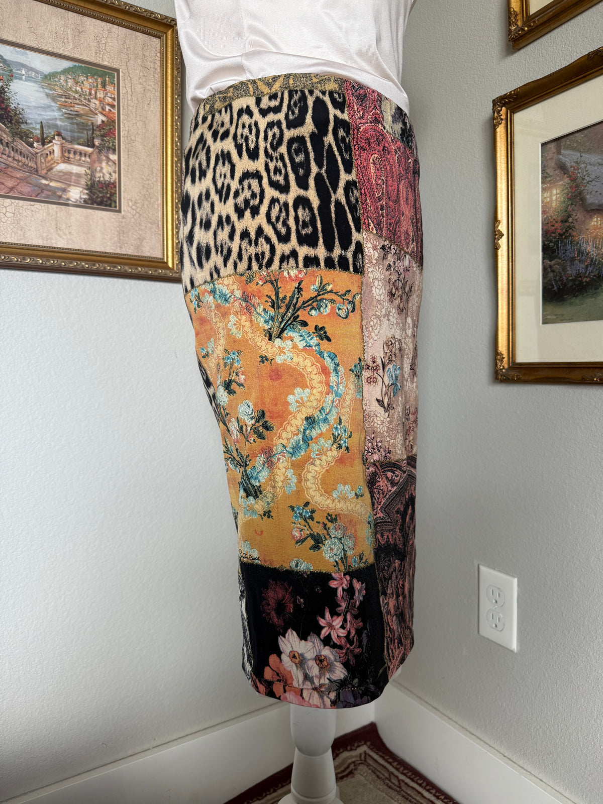 Roberto Cavalli Silk Patchwork Midi Skirt S/S 2002