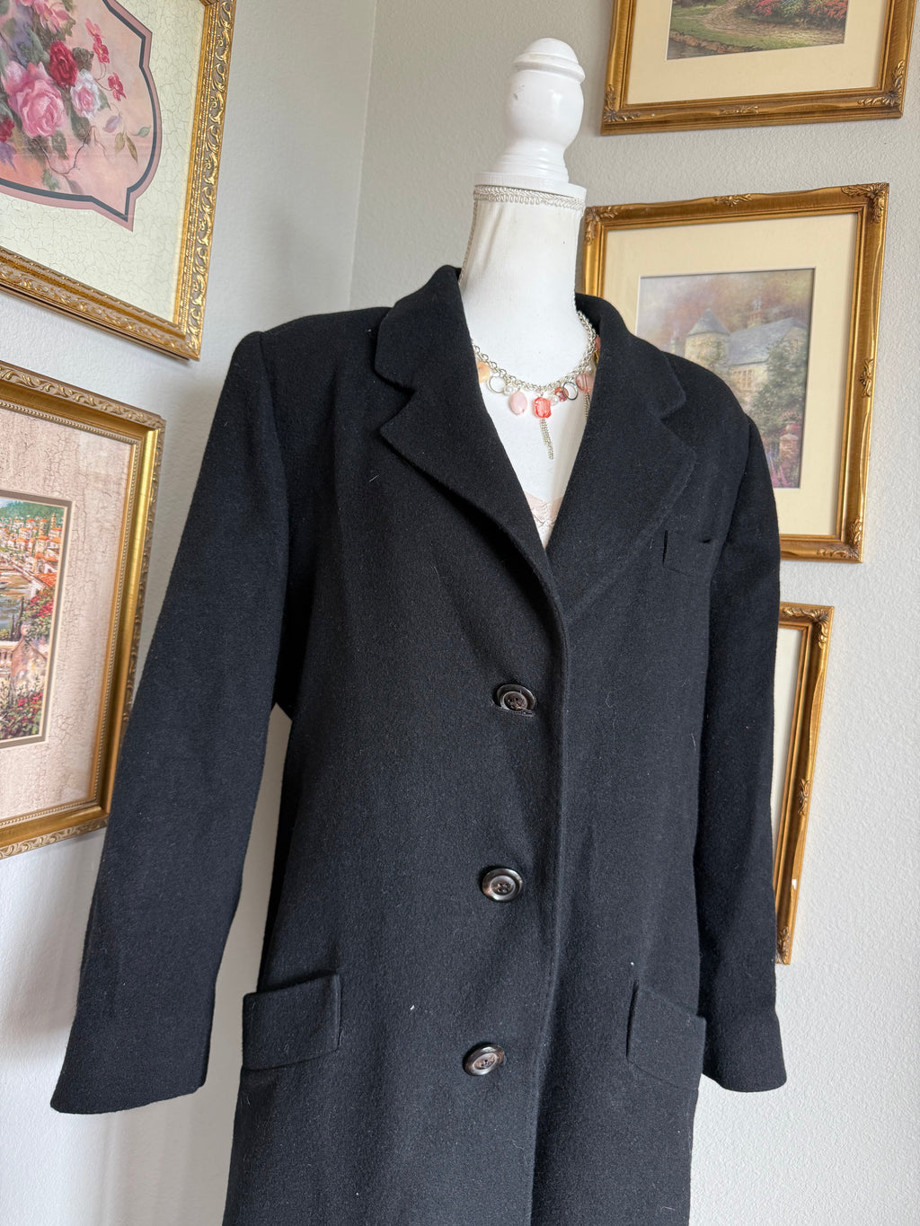 Vintage Fleurette 100% Camel Hair Black Overcoat