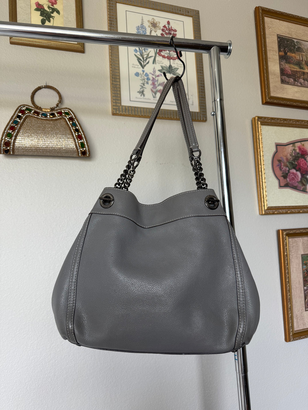 Coach Turnlock Edie Grey Shoulder Bag