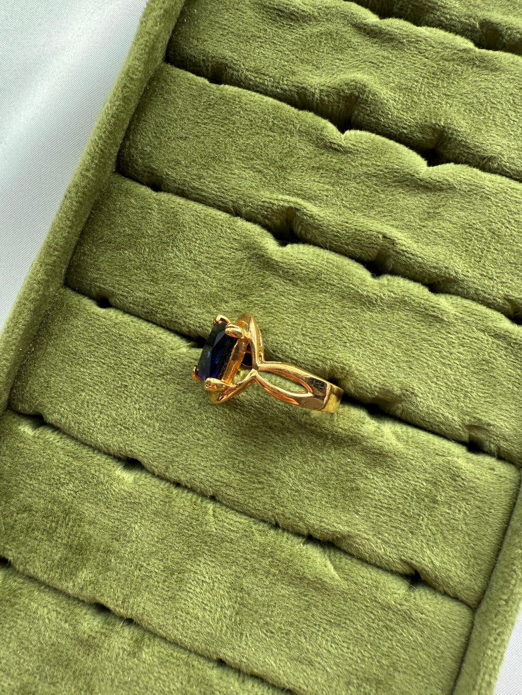 Gold Emerald Cut Purple Ring Size 7