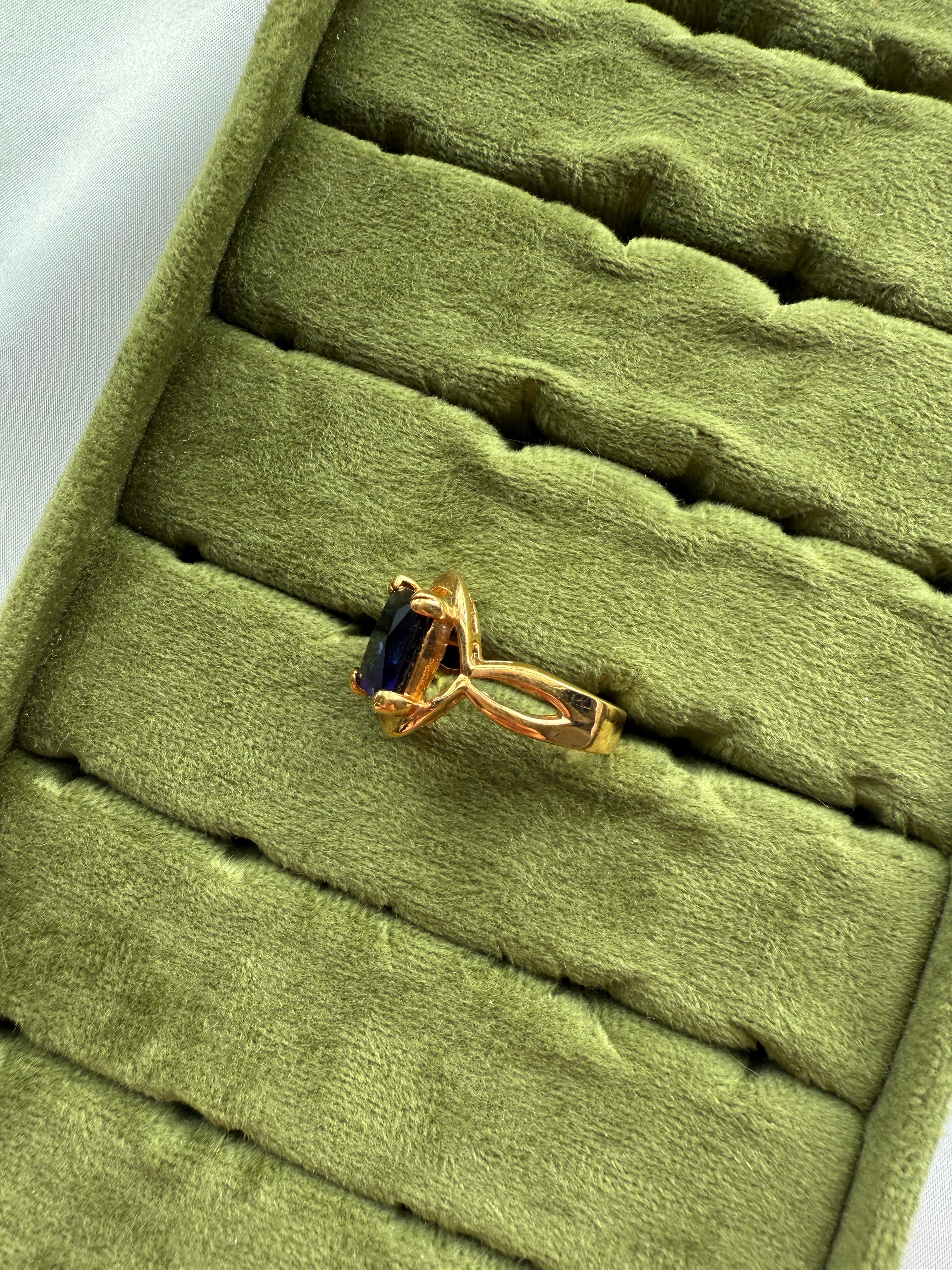 Gold Emerald Cut Purple Ring Size 7