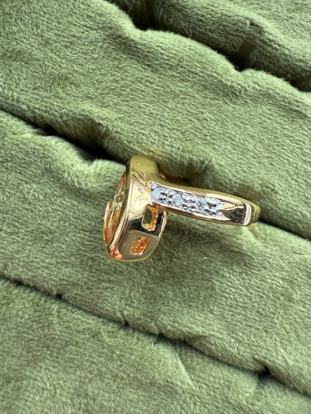 Gold Bezel Marquise Orange Ring Size 6