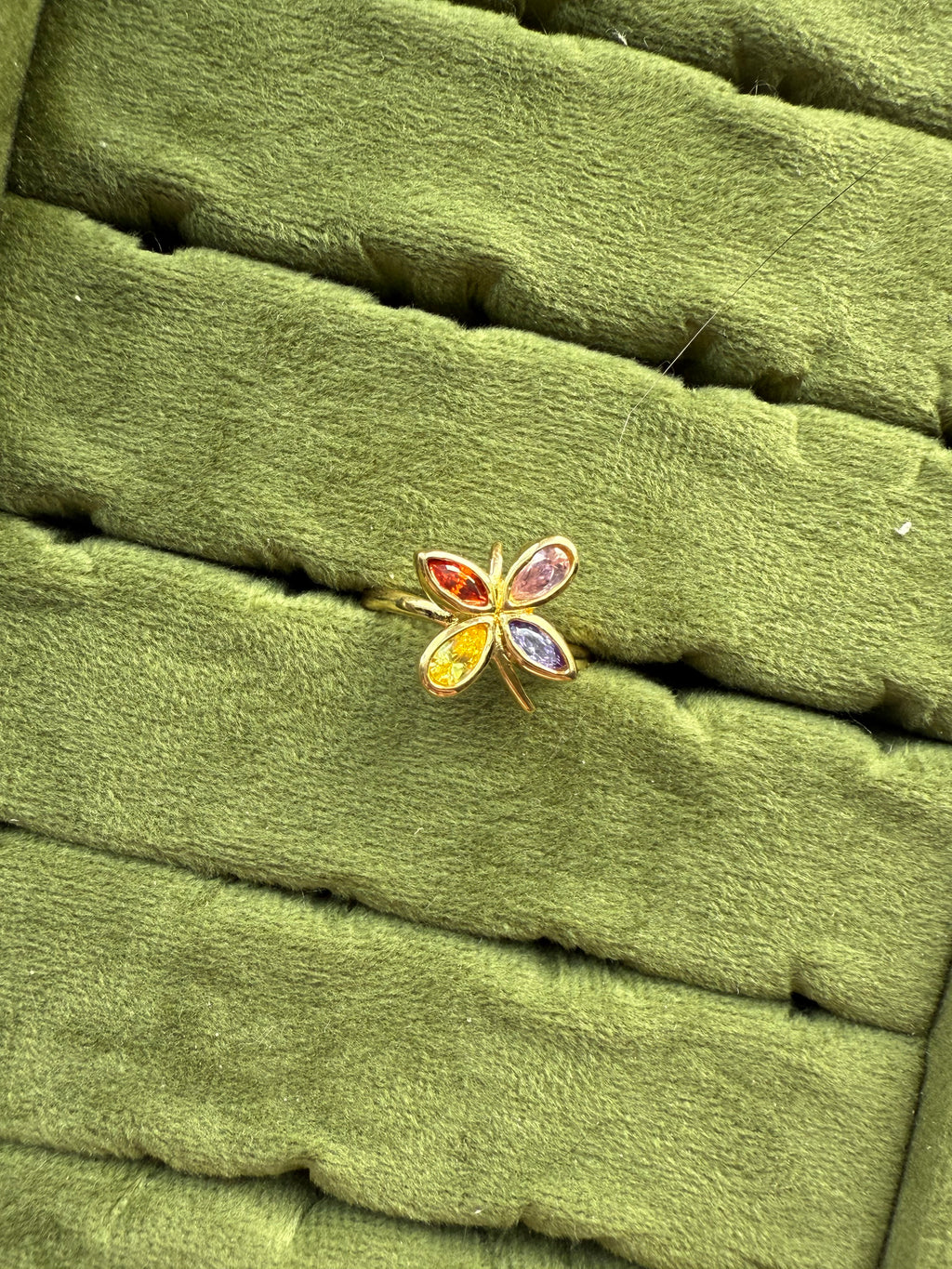 Gold Colorful Clover Ring Size  7