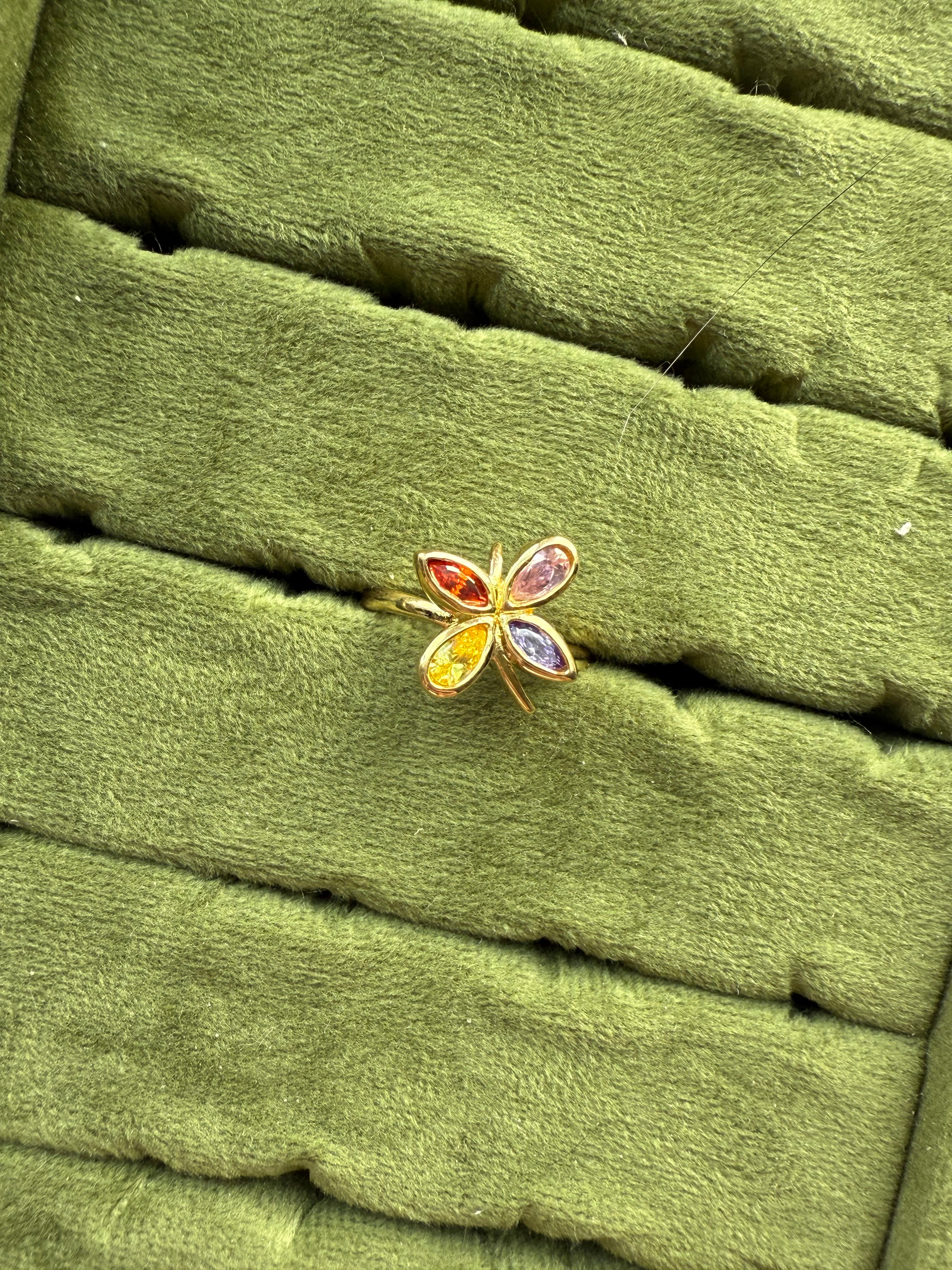 Gold Colorful Clover Ring Size  7