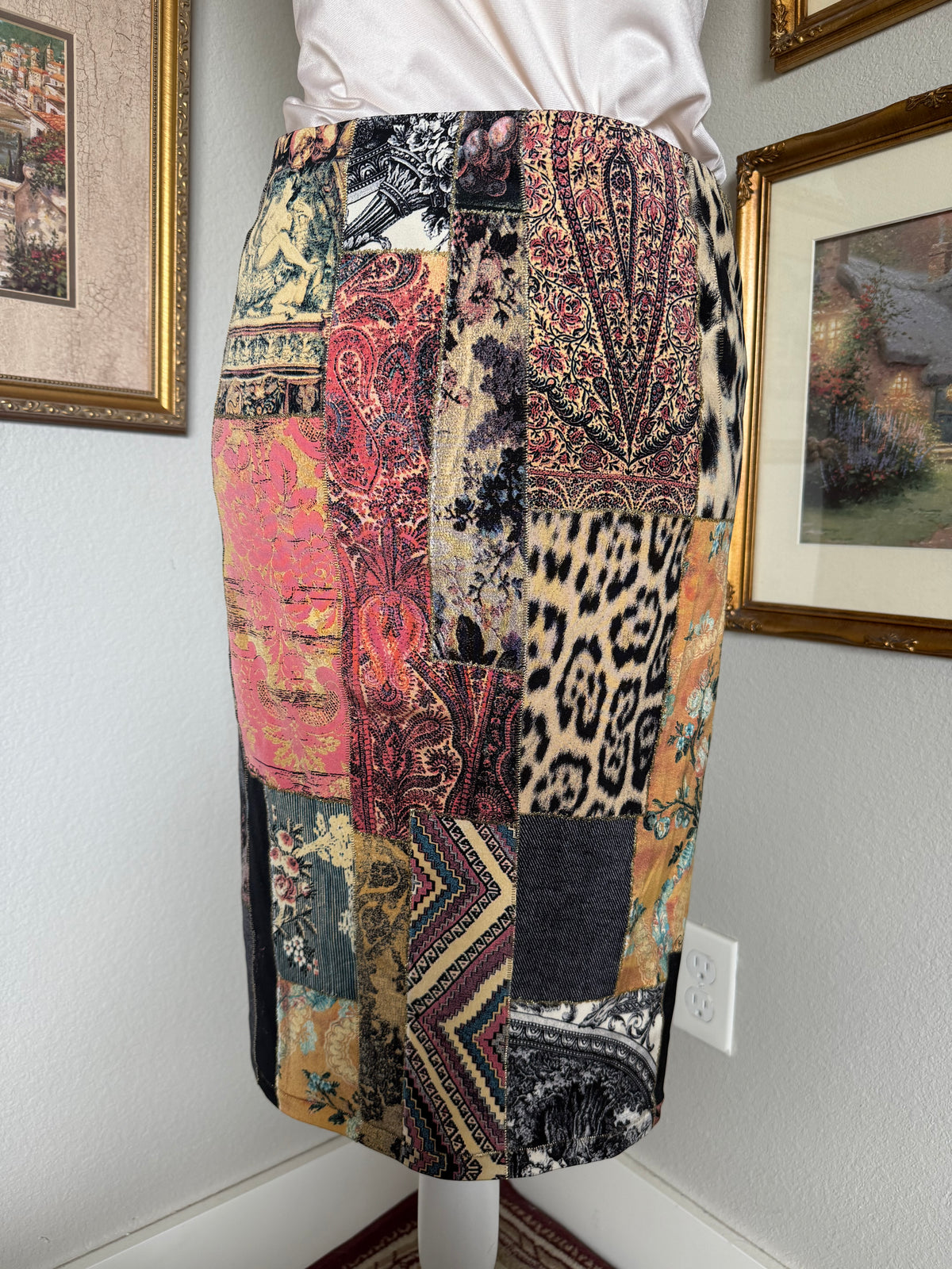 Roberto Cavalli Silk Patchwork Midi Skirt S/S 2002