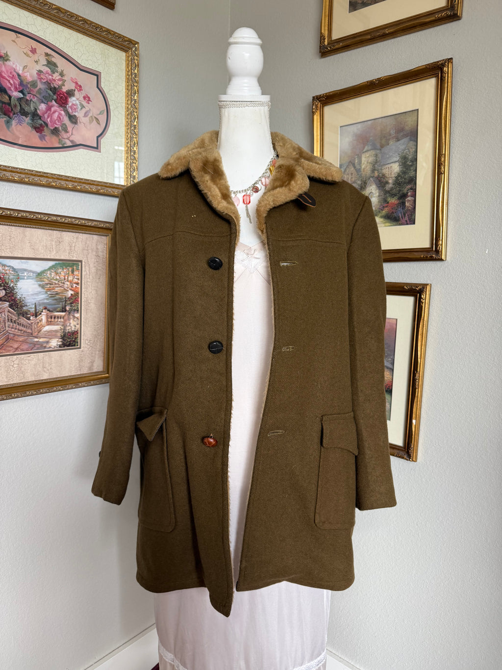 Vintage Wool Fur-Lined British 1970s Hunting Coat