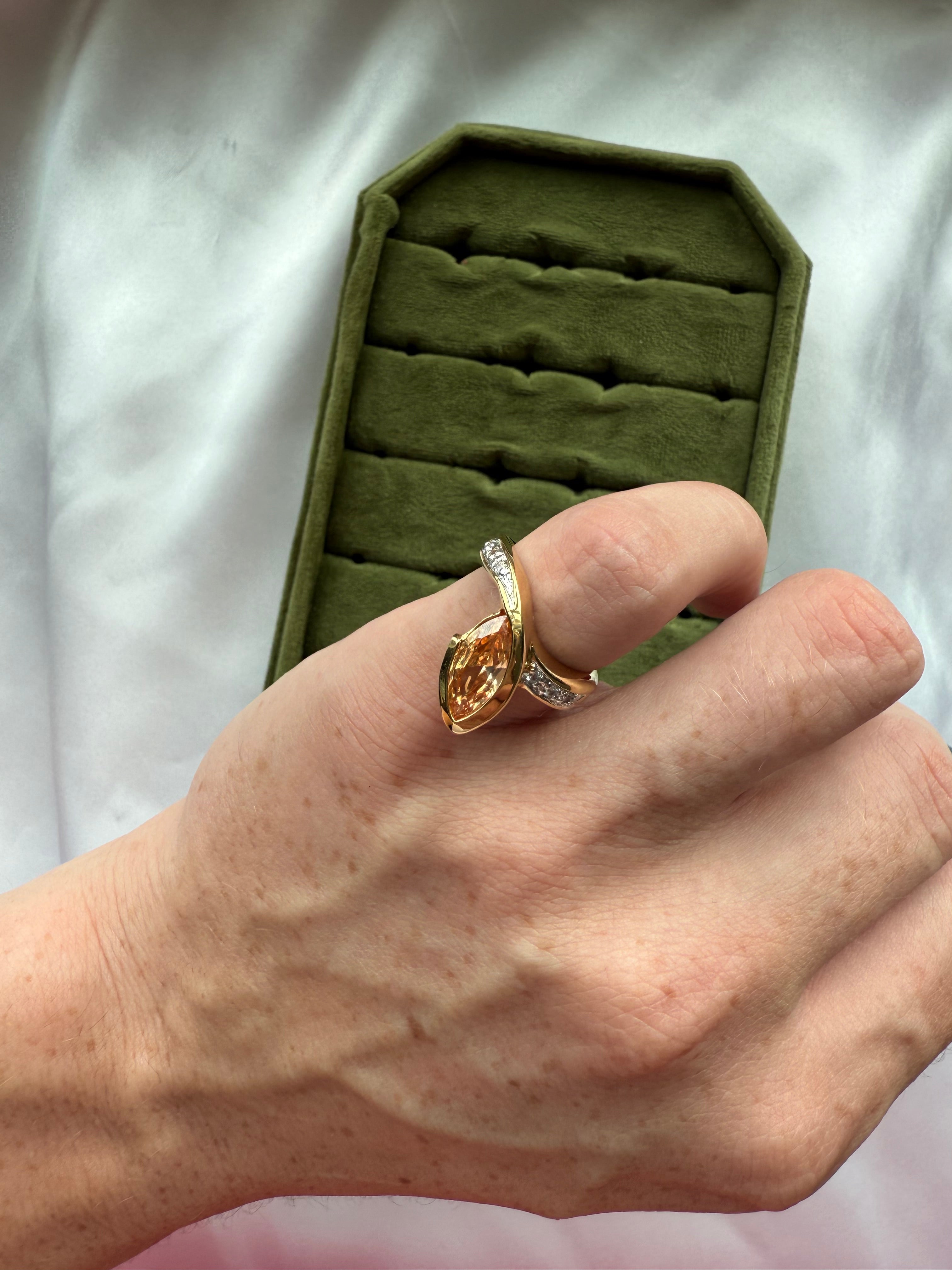 Gold Bezel Marquise Orange Ring Size 6