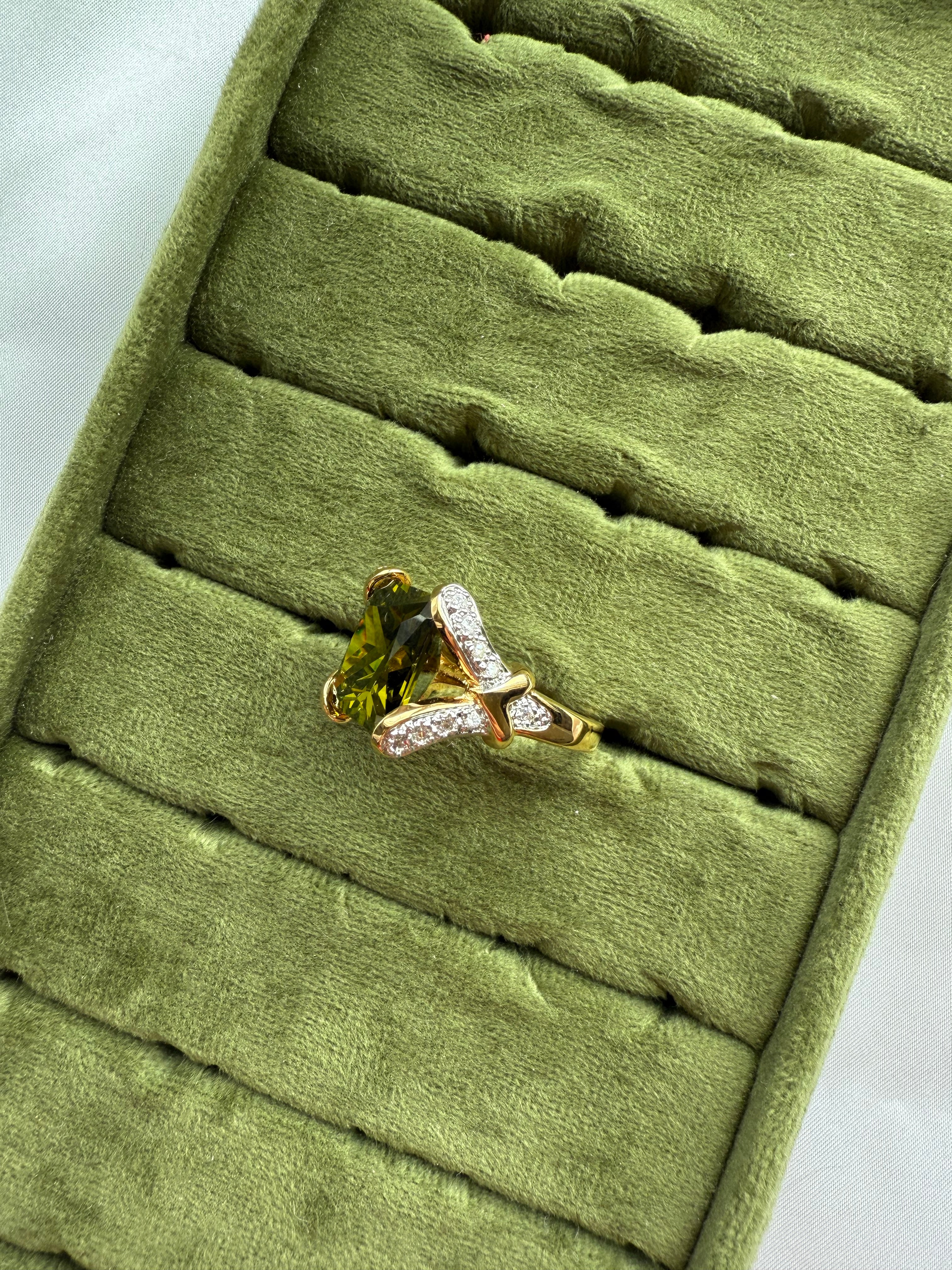 Gold Olive & CZ Ring Size 7