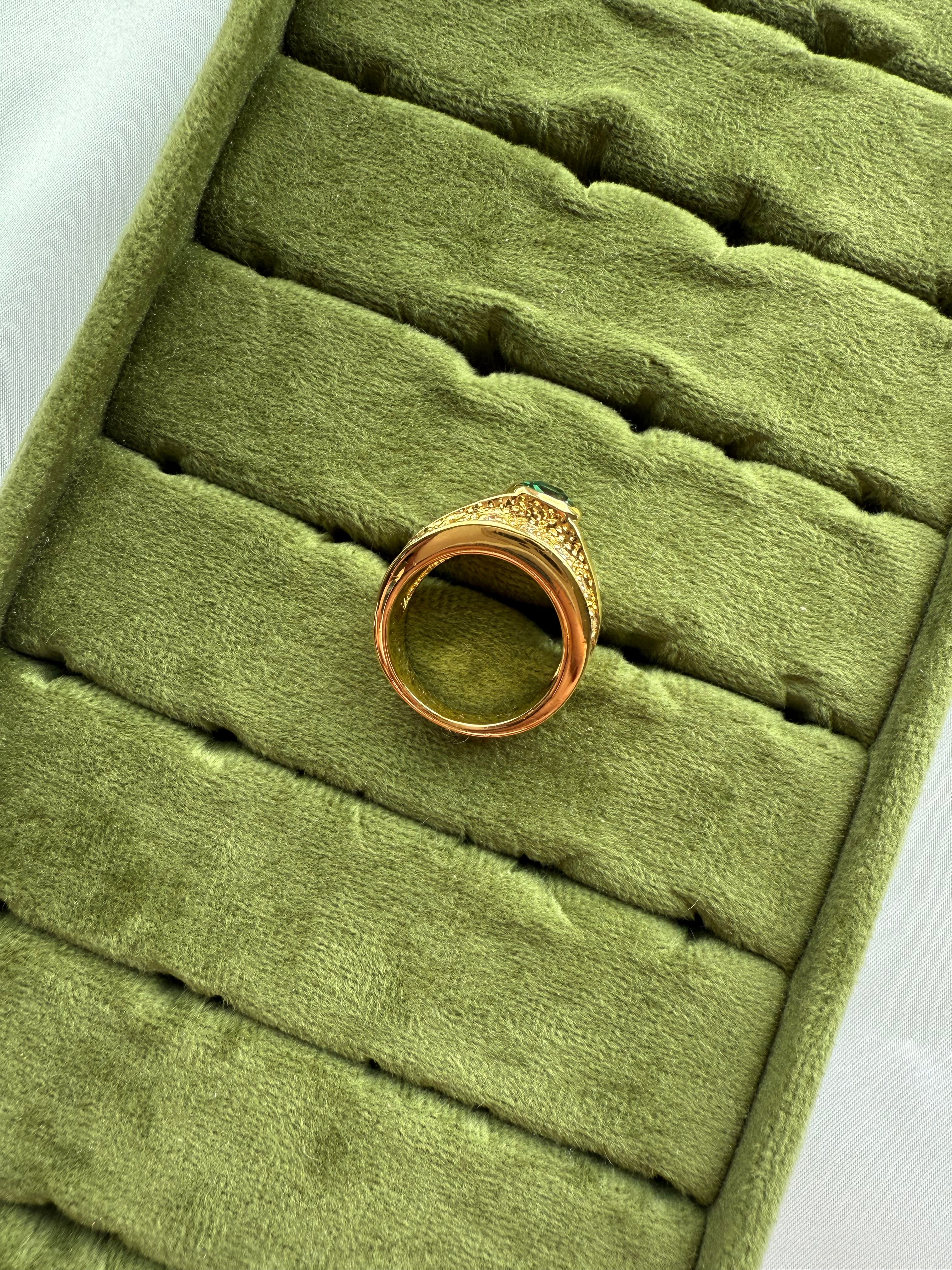 Chunky Gold Emerald Baguette Ring Size 6