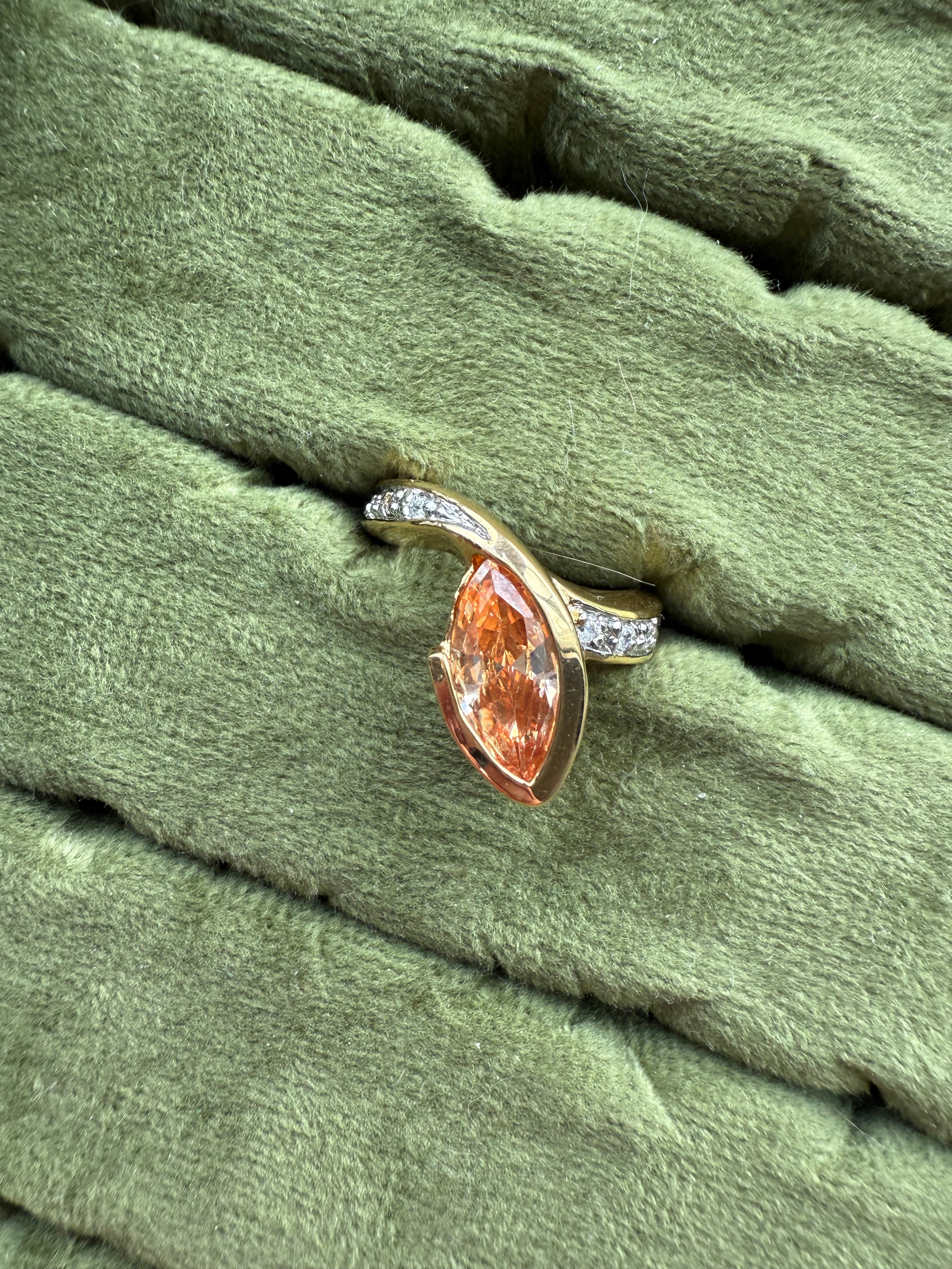 Gold Bezel Marquise Orange Ring Size 6