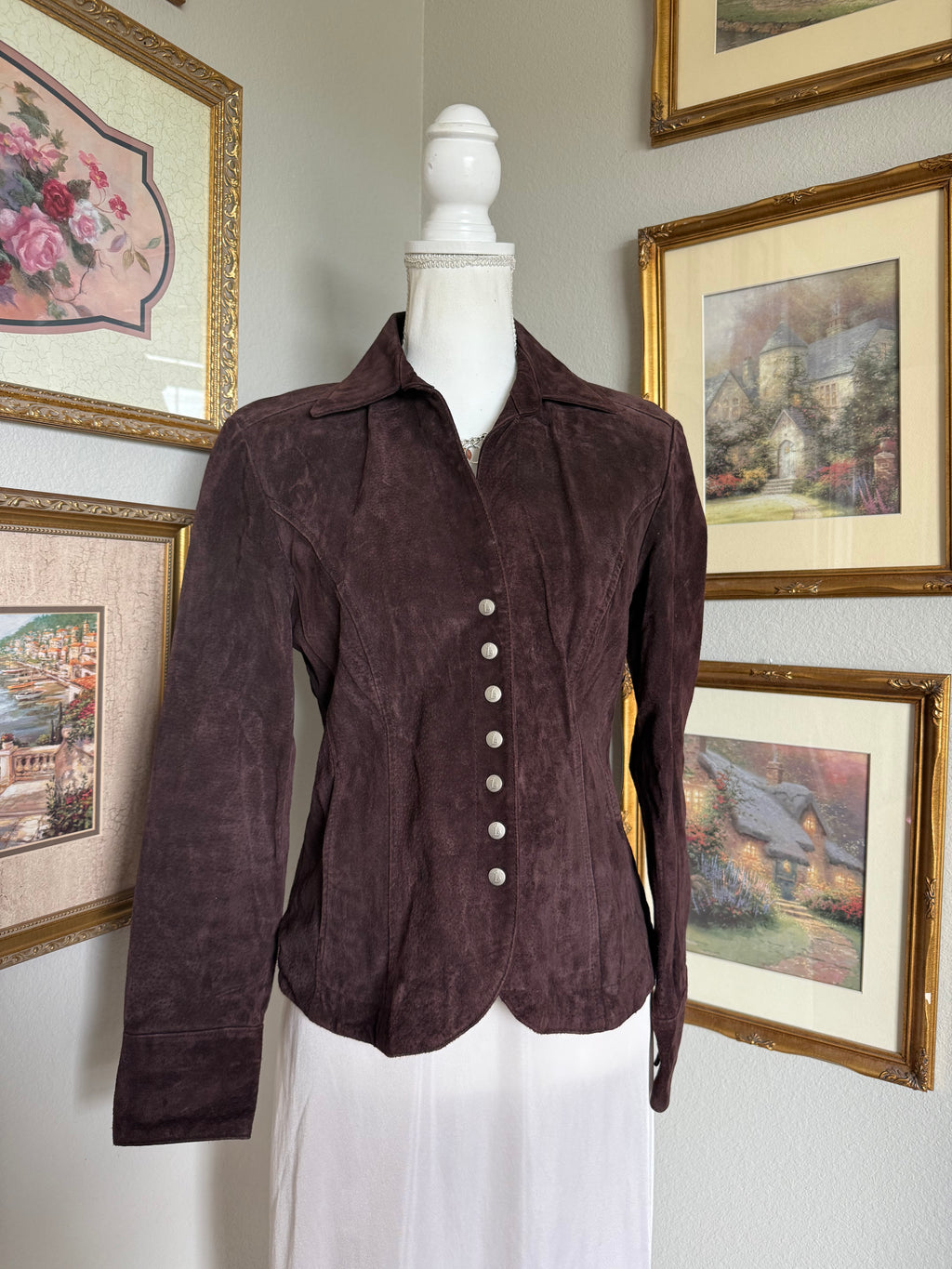 Brown Suede Y2k Button Up Jacket