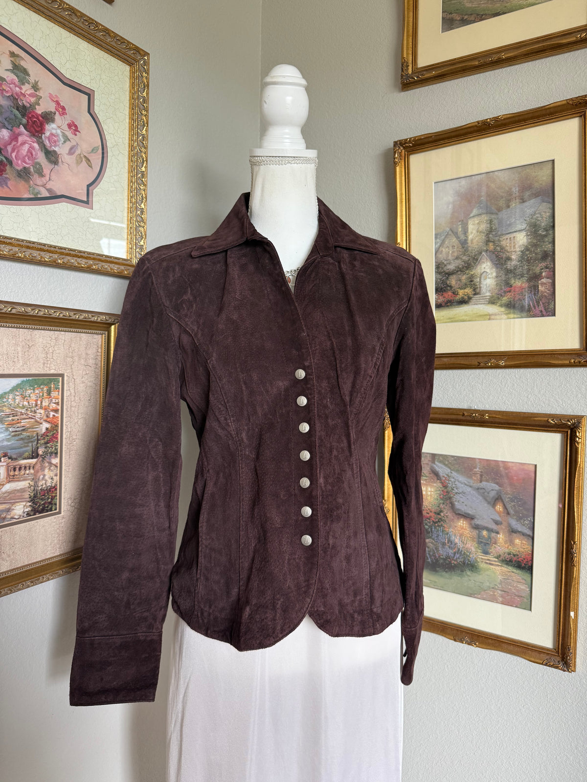 Brown Suede Y2k Button Up Jacket