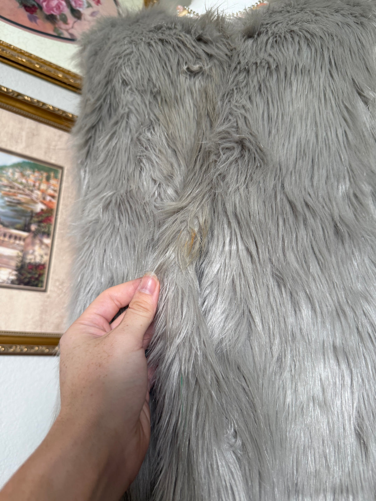 Light Gray Vintage Faux Fur Vest