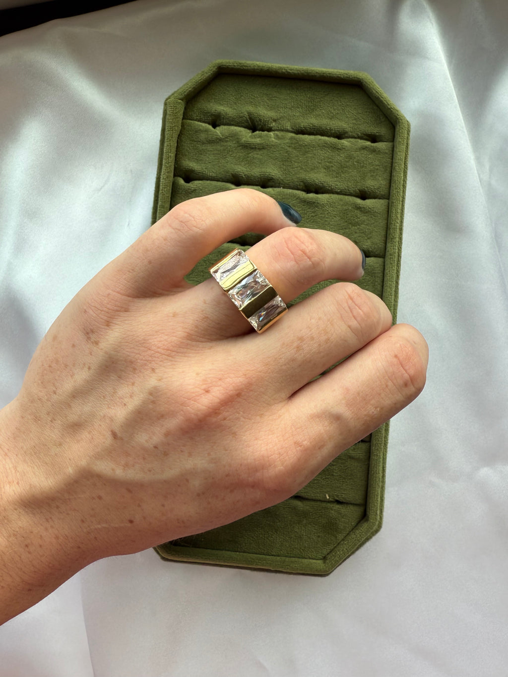 Chunky Gold CZ Baguette Ring Size 7
