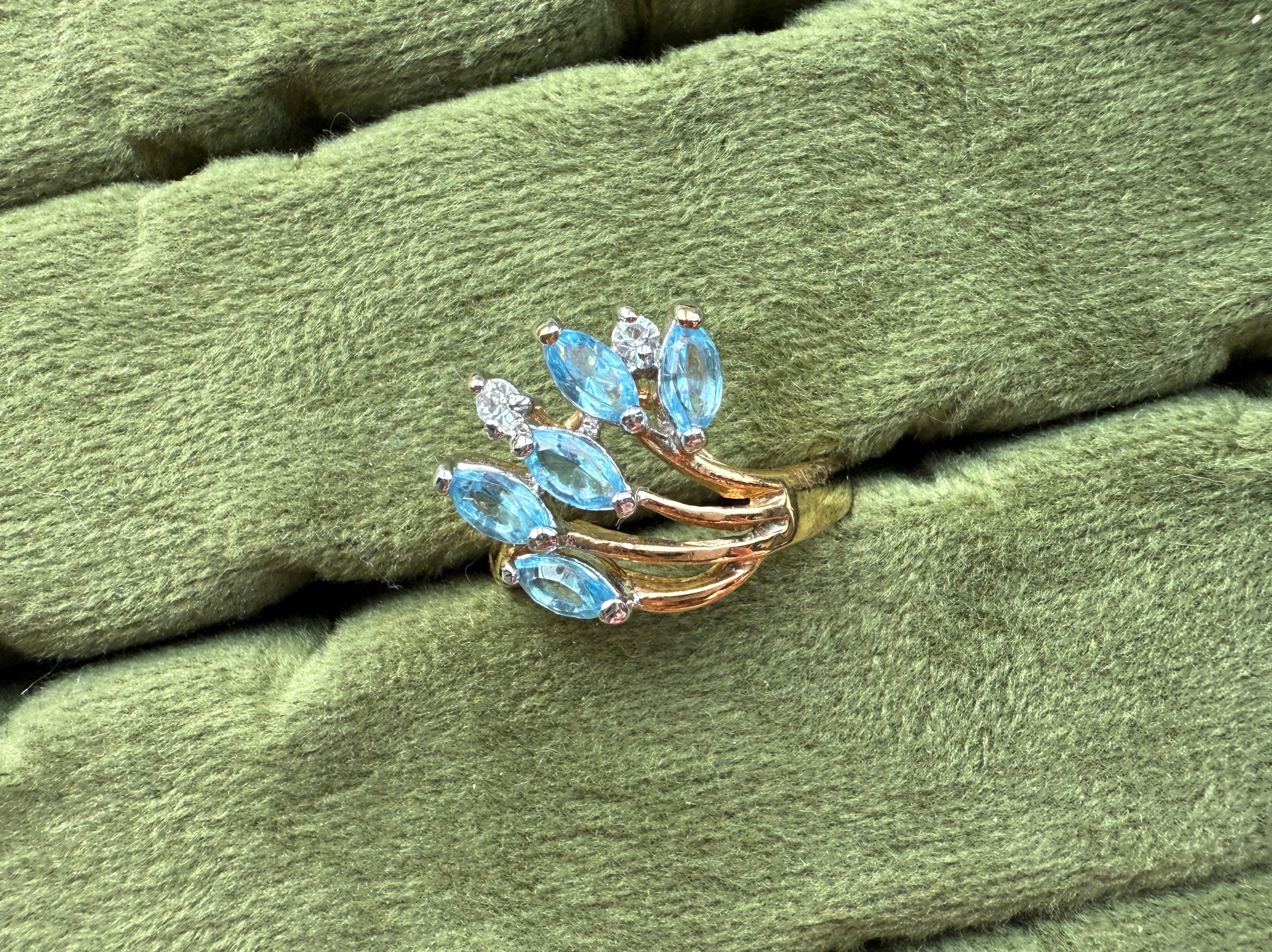 Gold Marquise Light Blue Cluster Ring Size 6