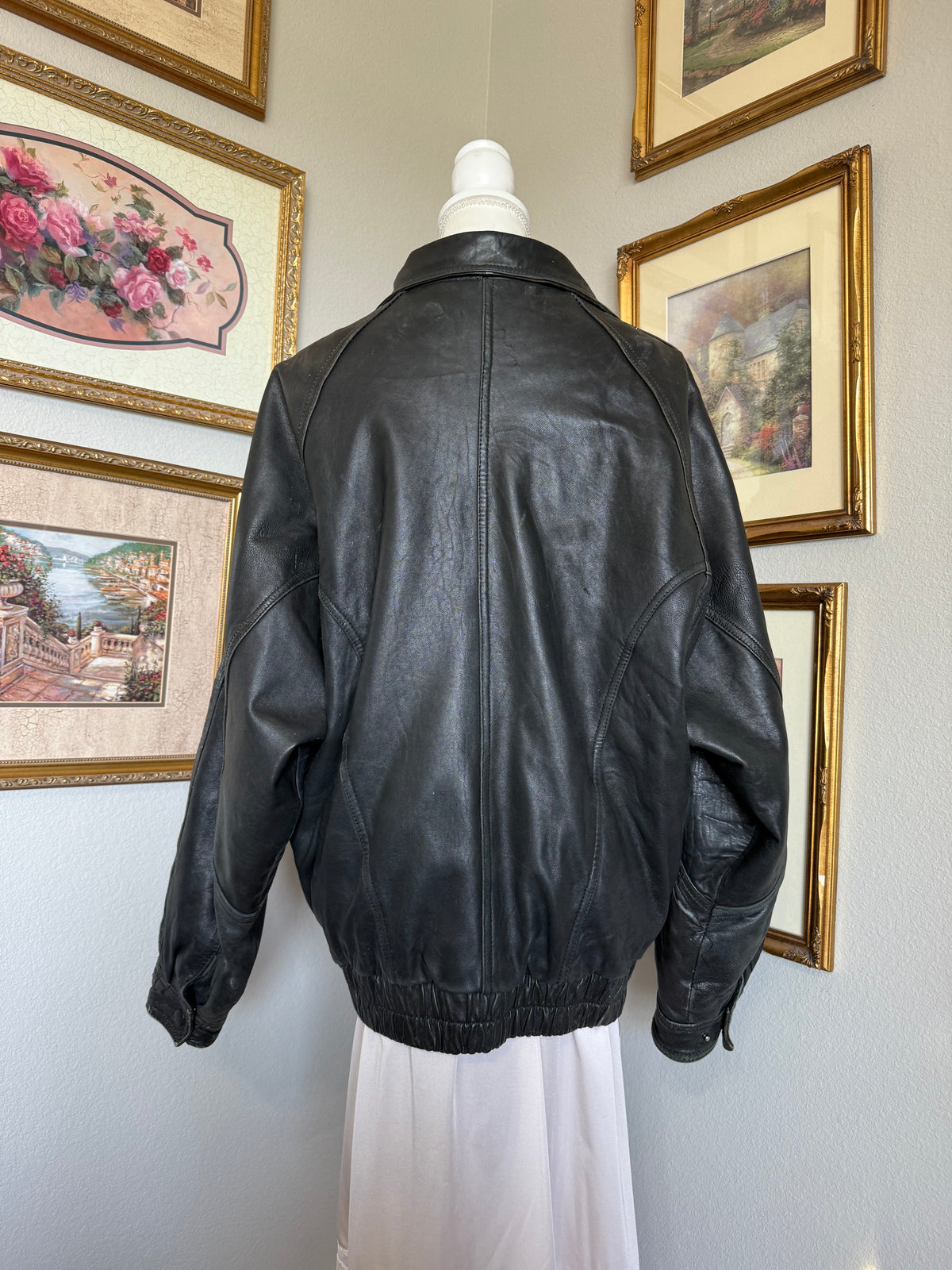 Vintage Black PACC Leather Bomber Jacket