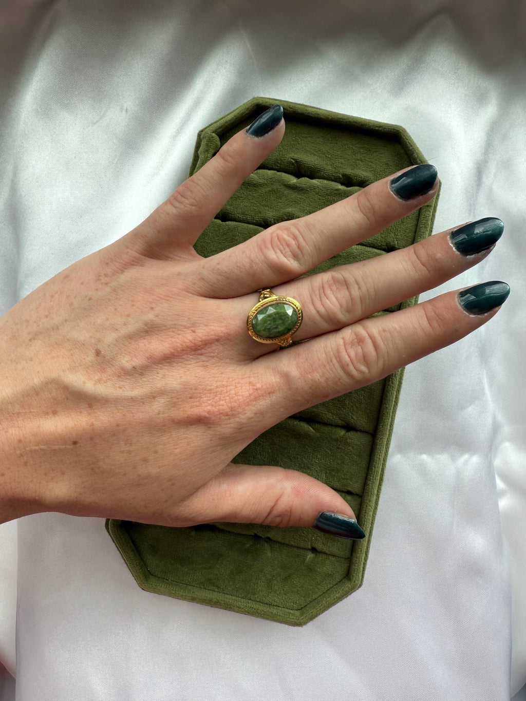 Gold Jade Adjustable Ring Size 7