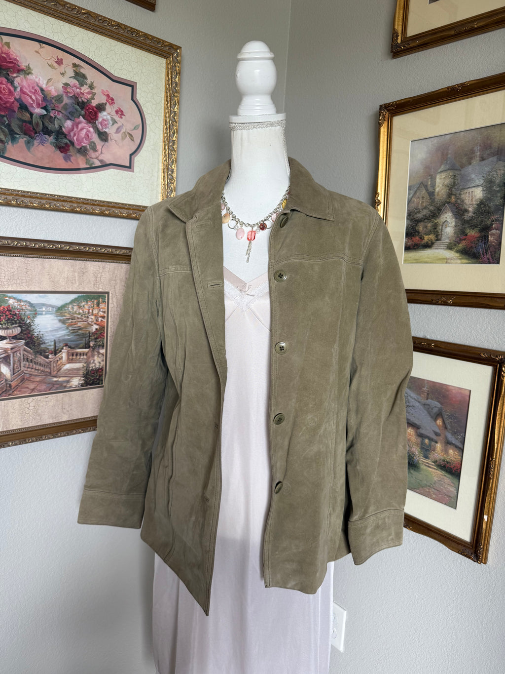 Sage Green Suede Button Up Jacket