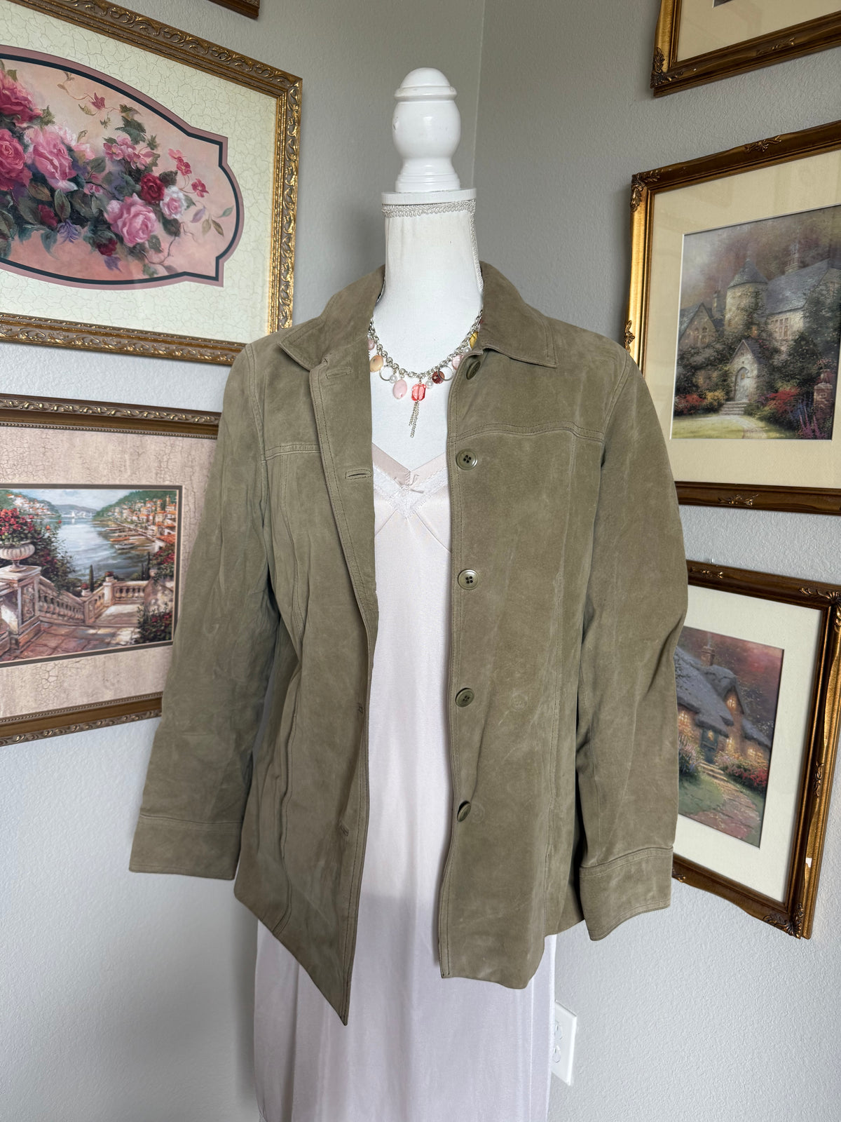 Sage Green Suede Button Up Jacket