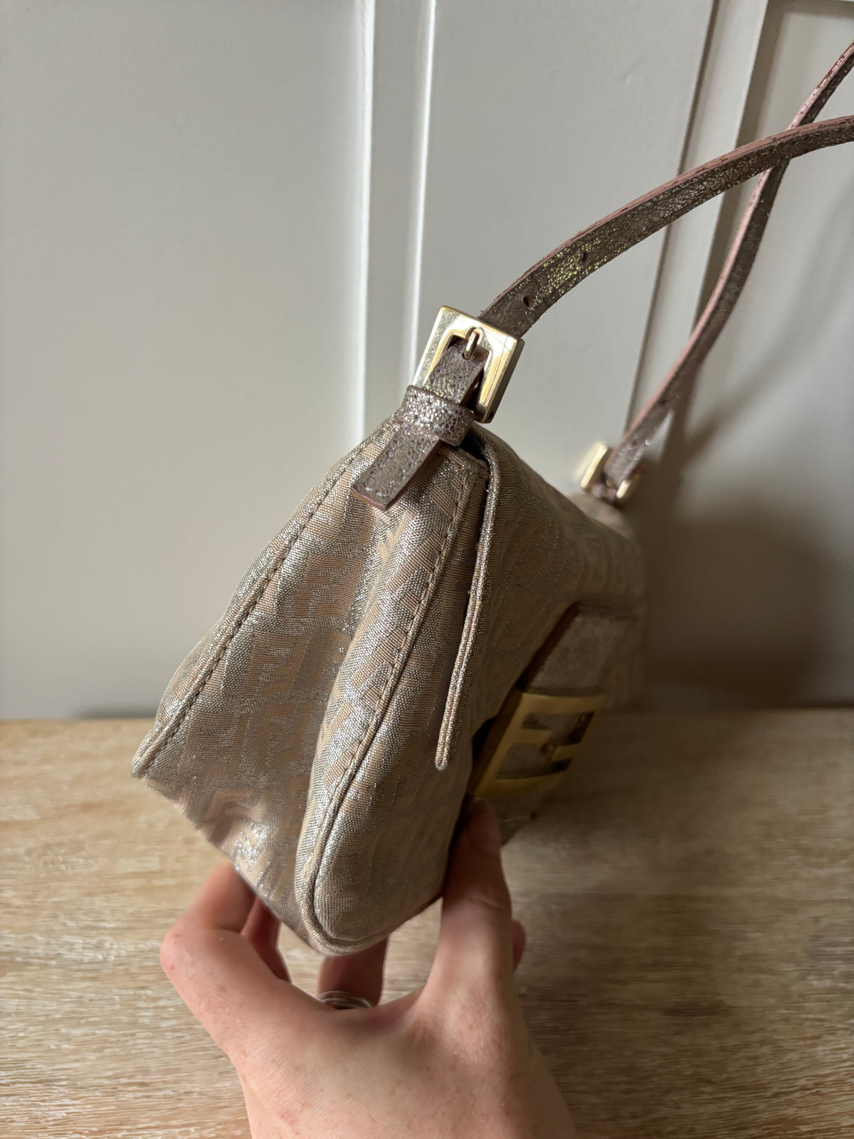 Fendi Metallic Zucchino Mini Mamma Baguette Bag