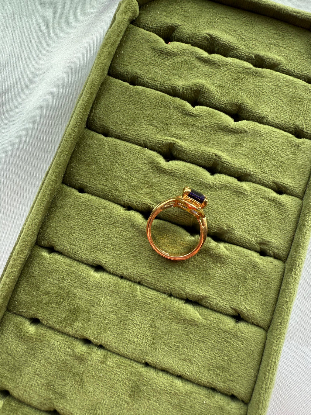 Gold Emerald Cut Purple Ring Size 7
