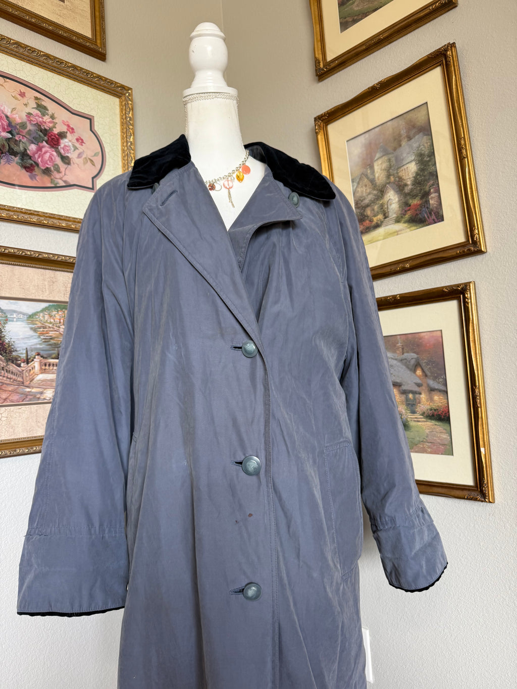 Vintage London Fog Dusty Blue & Black Trenchcoat