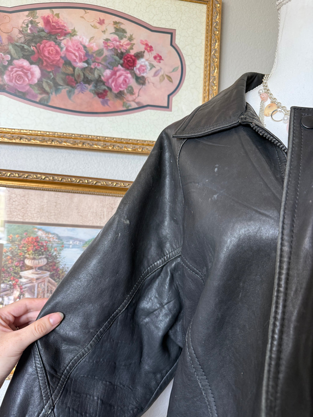 Vintage Black PACC Leather Bomber Jacket