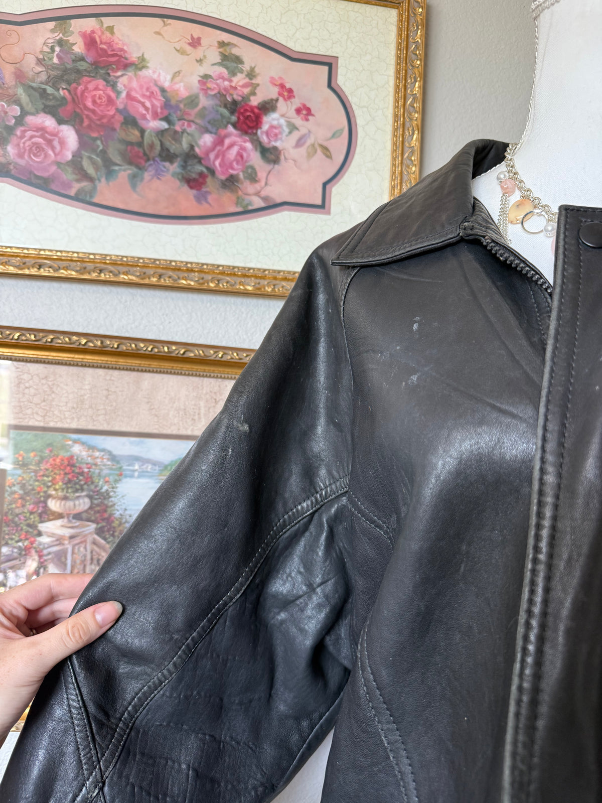 Vintage Black PACC Leather Bomber Jacket
