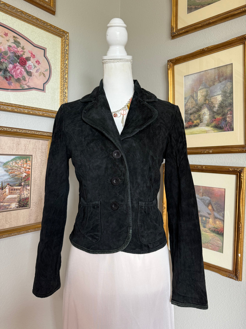 Black Y2k Suede Fitted Jacket