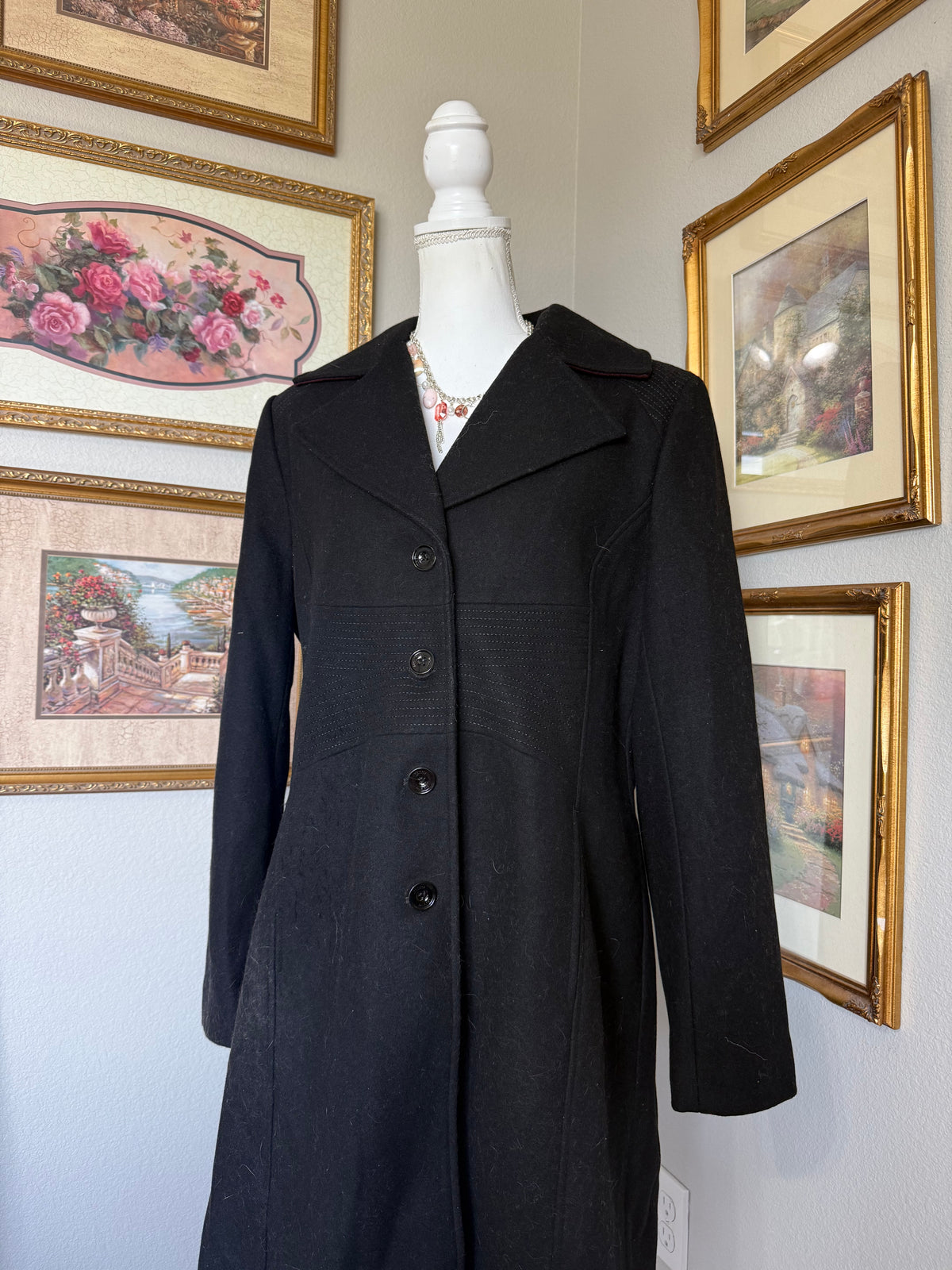 Tommy Hilfiger Black Wool Trenchcoat