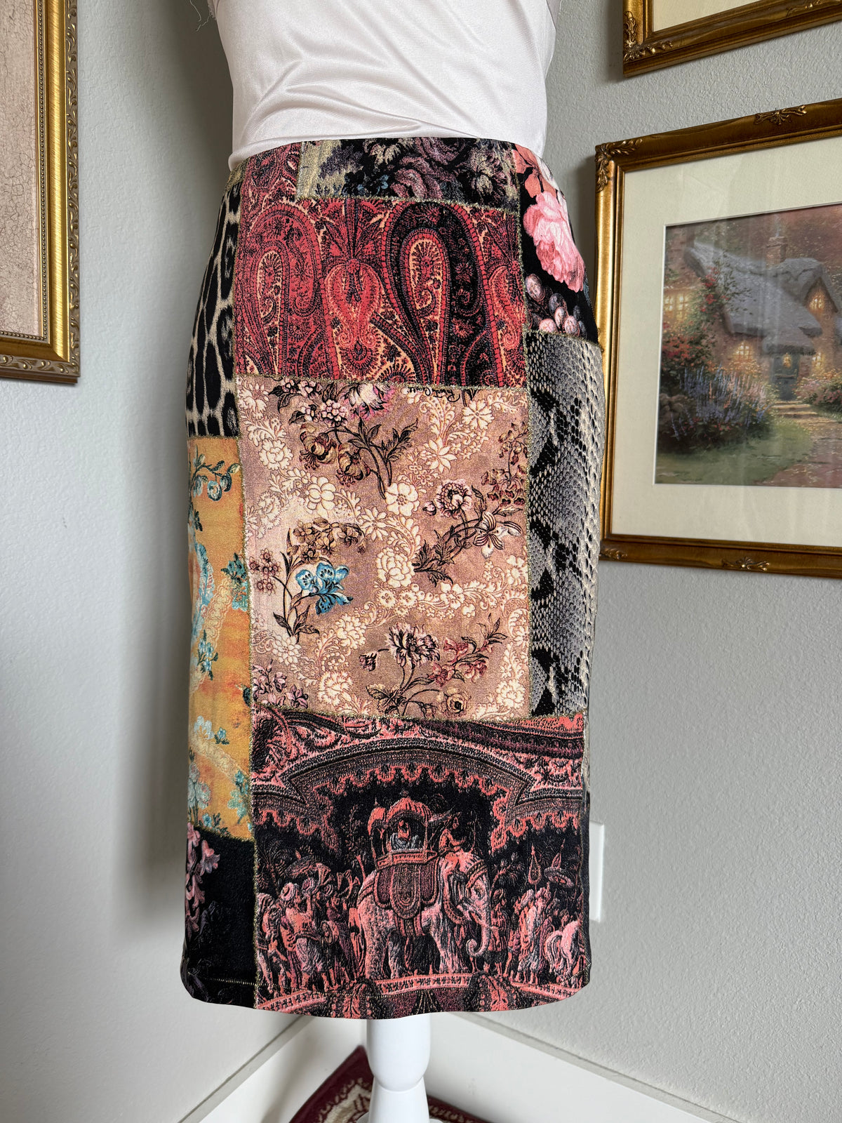Roberto Cavalli Silk Patchwork Midi Skirt S/S 2002