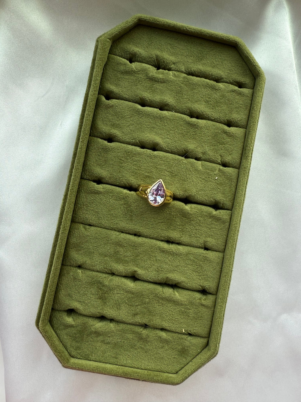 Gold Bezel Lilac Teardrop Ring Size 8