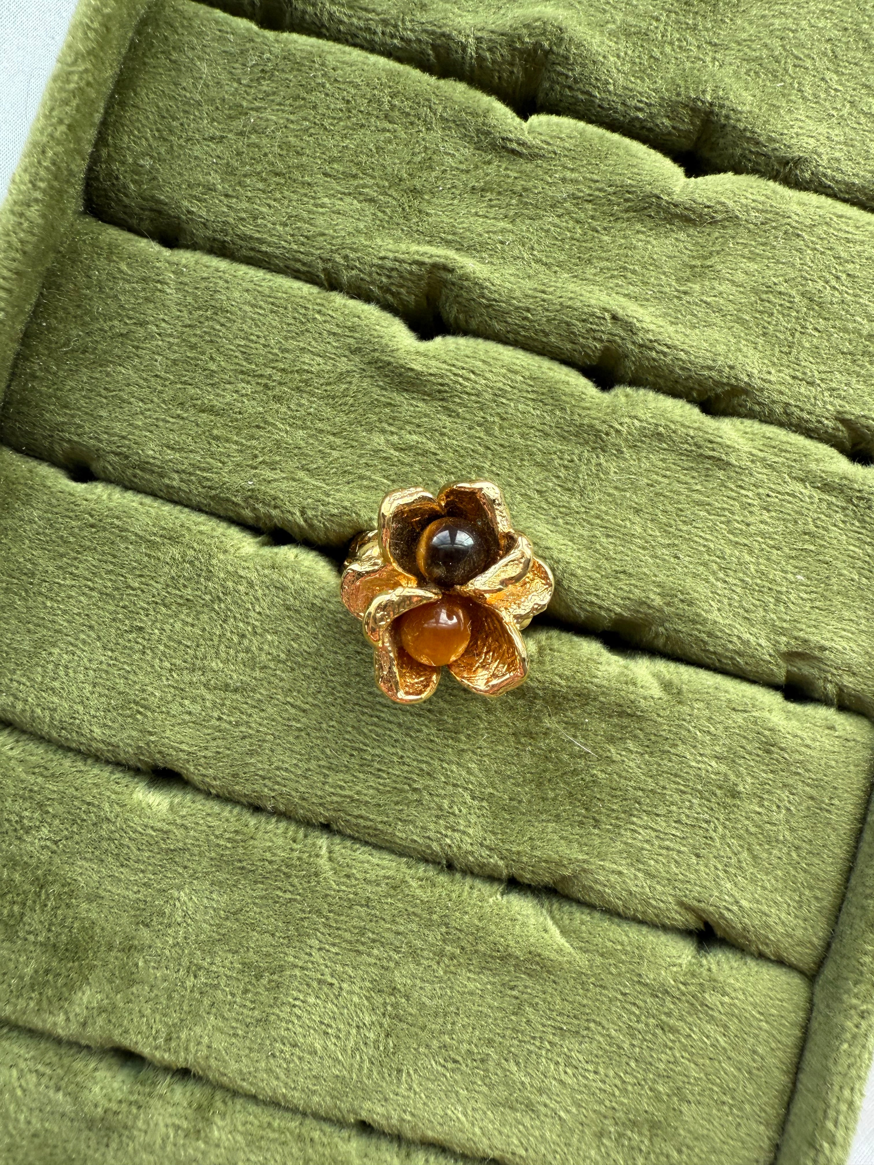 Gold Tiger's Eye Flower Ring Size 5.75