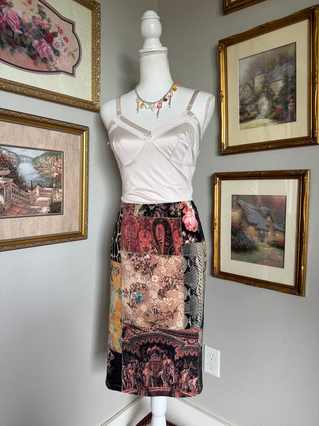 Roberto Cavalli Silk Patchwork Midi Skirt S/S 2002