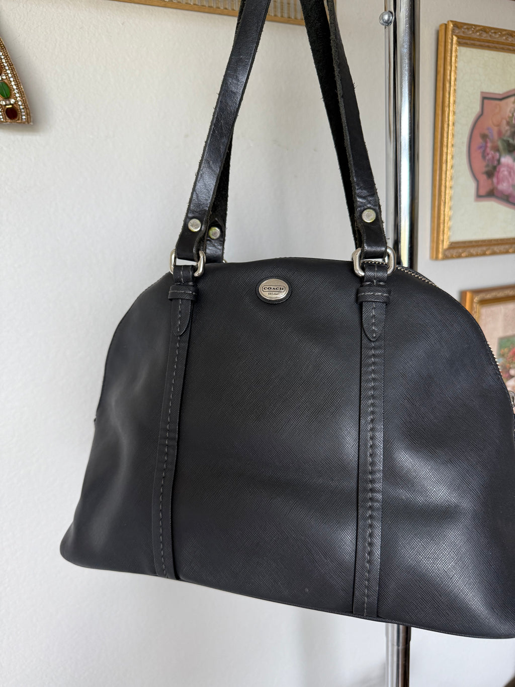Coach Peyton Saffiano Leather Cora Domed Satchel