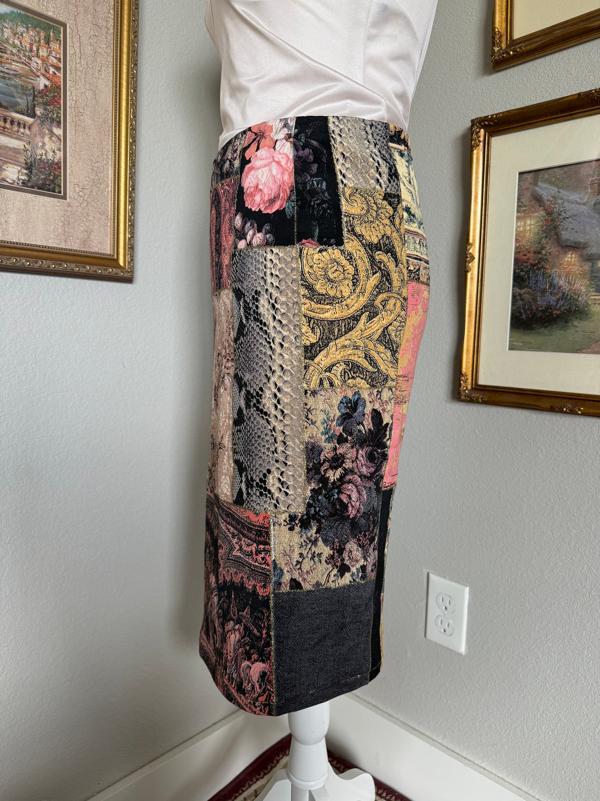 Roberto Cavalli Silk Patchwork Midi Skirt S/S 2002