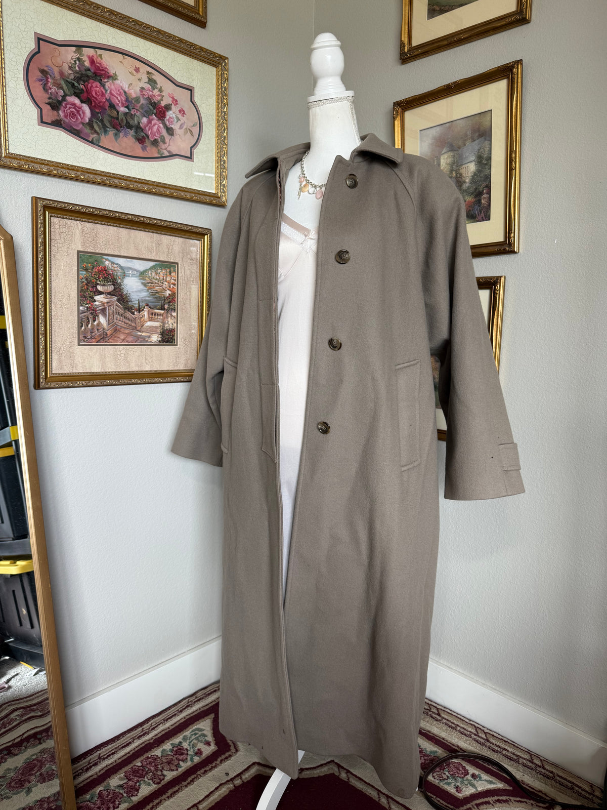 Harve Benard Neutral Pure Wool Trenchcoat