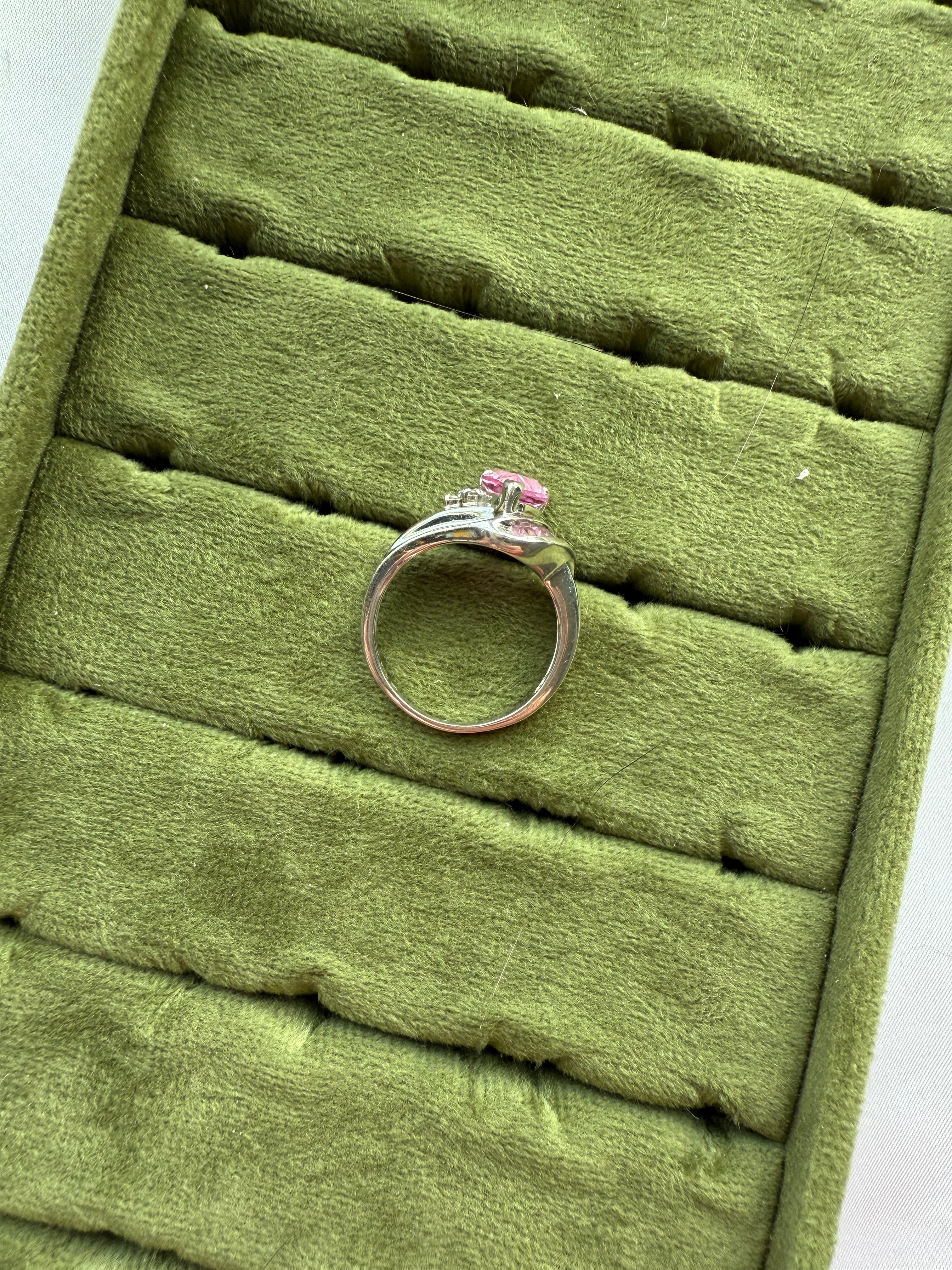 10k White Gold Pink Sapphire & Diamond Ring Sz 8