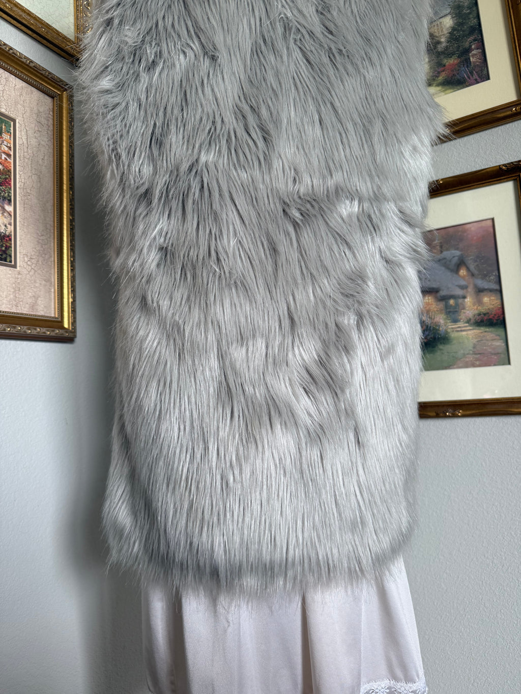 Light Gray Vintage Faux Fur Vest