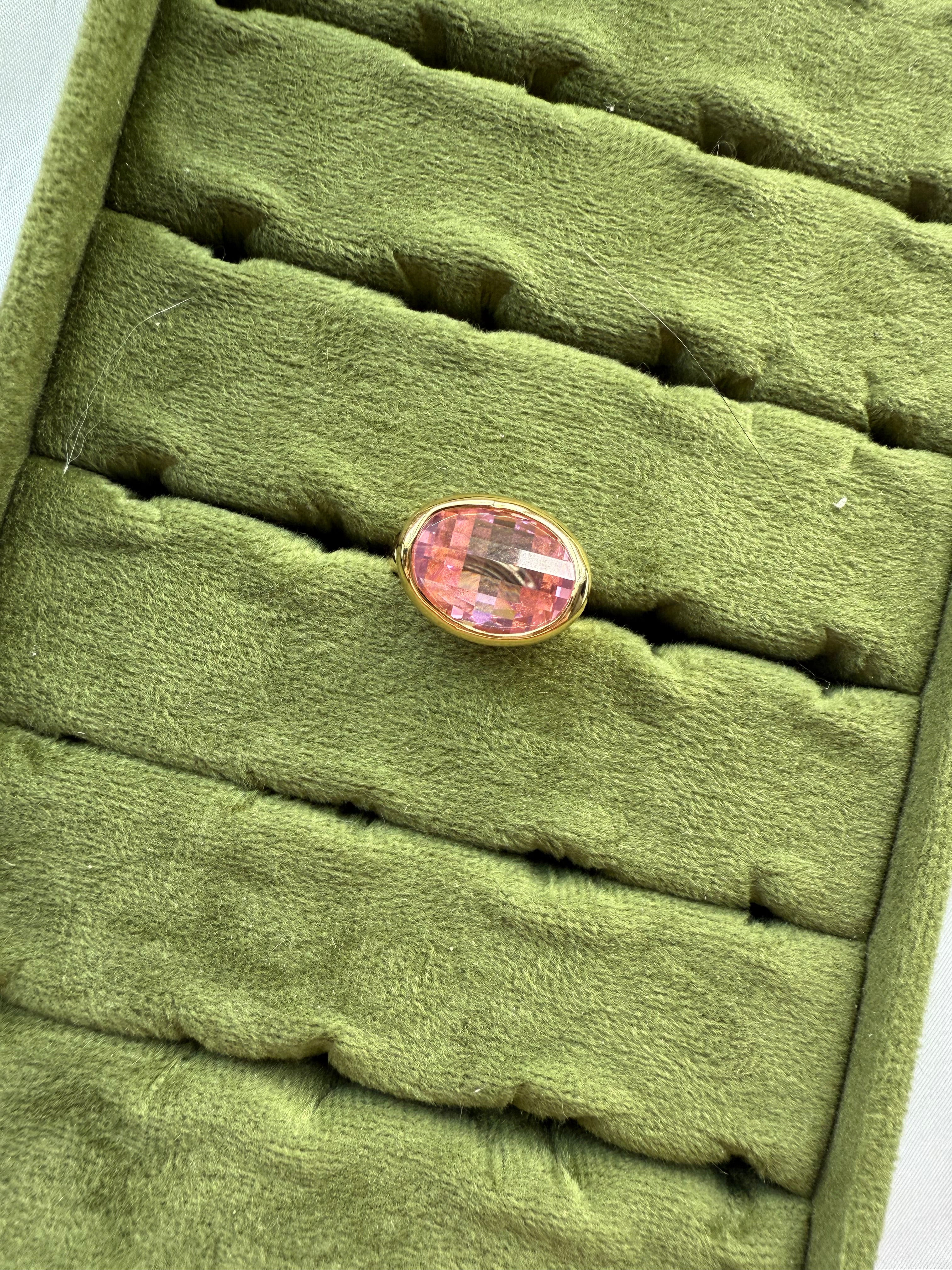 Gold Bezel Set Pink Ring Size 5