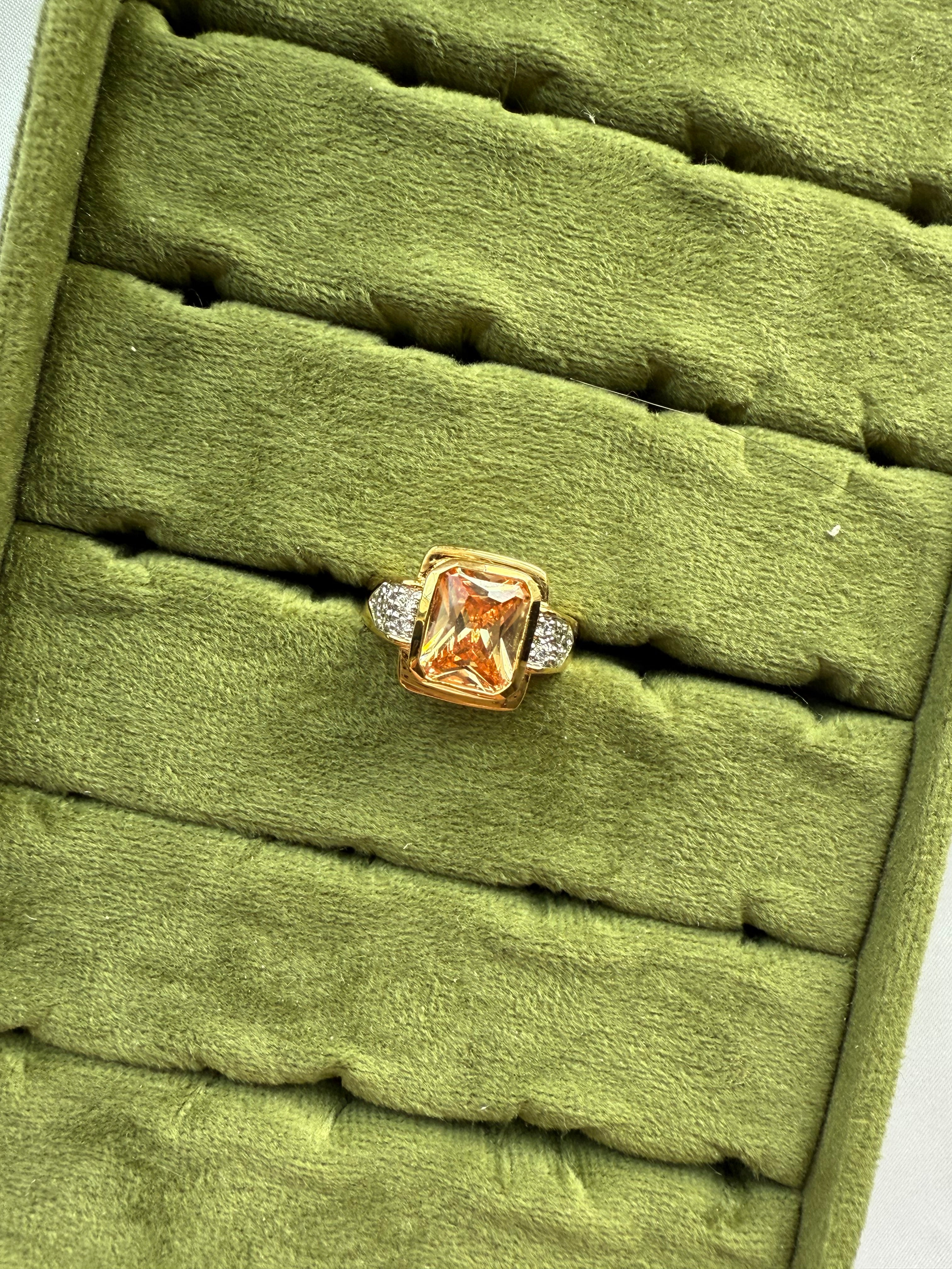 Gold Bezel Set Orange Ring Size 6